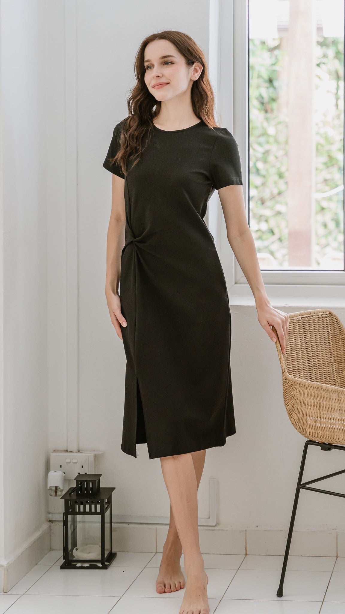 Elevated Essentials Knot Jersey Dress in Black [ONLINE ONLY] – First Stitch