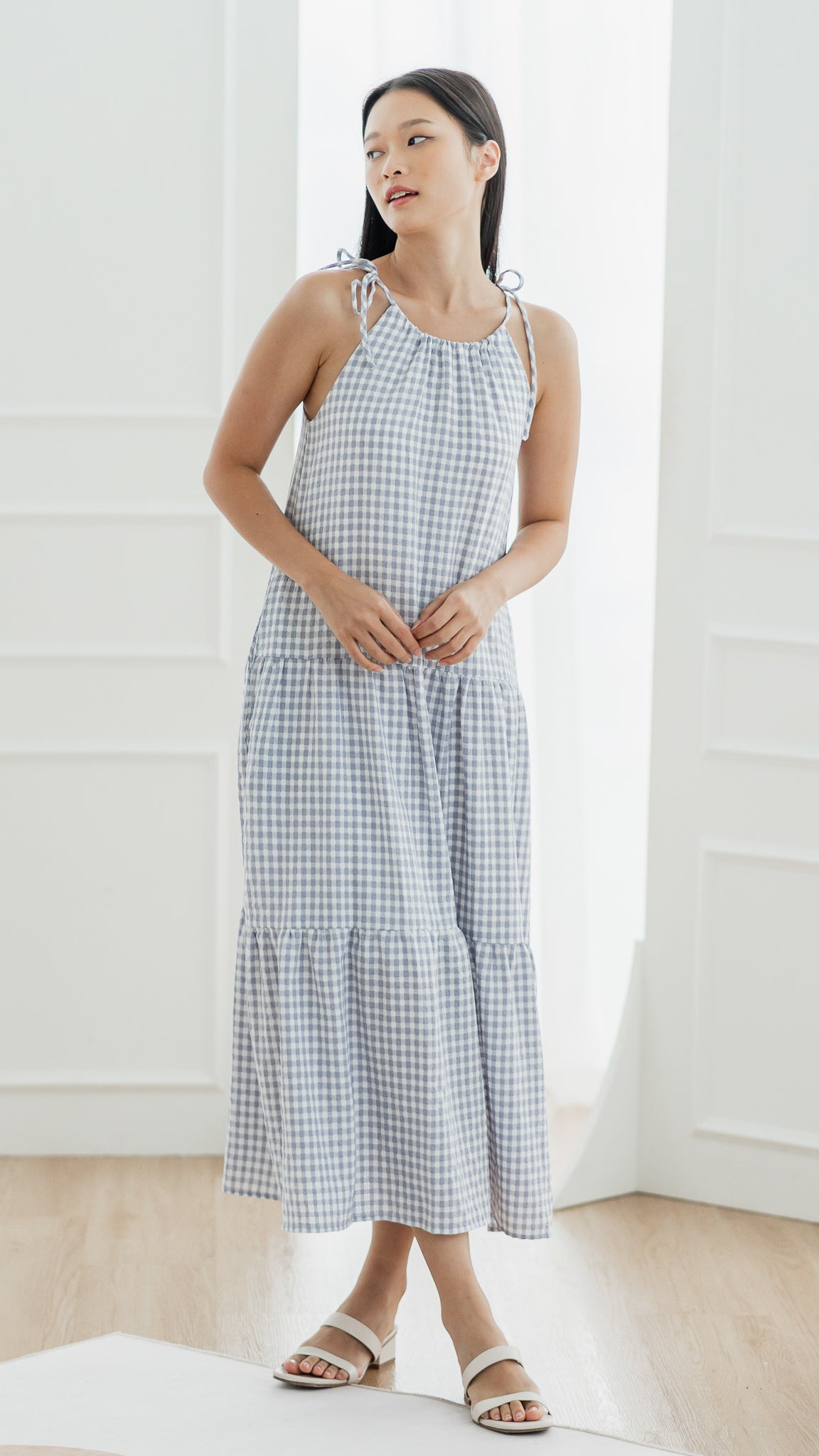 Natalia Halter Gingham Maxi Dress in Lilac [ONLINE ONLY] – First Stitch