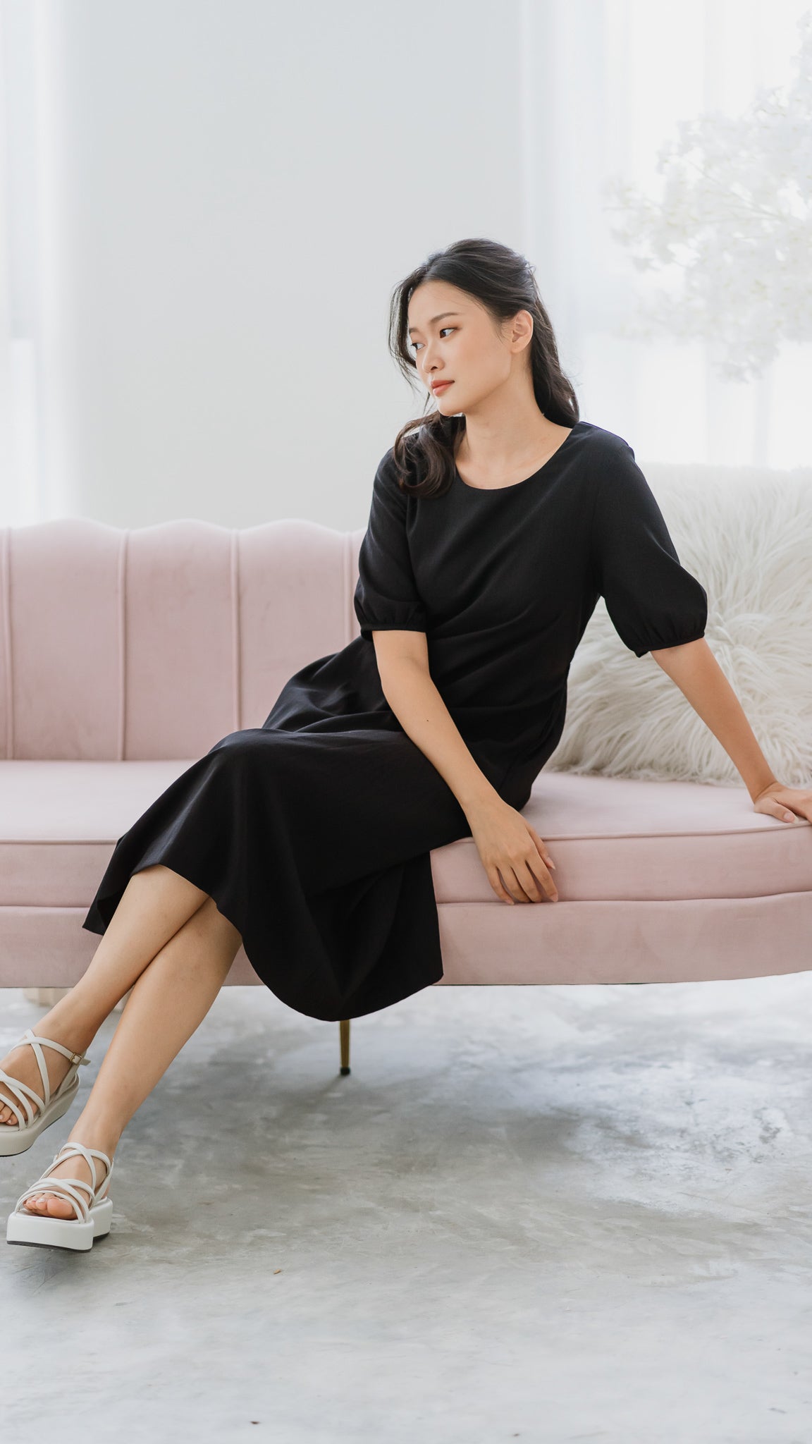 margie midi dress Margie Sleeved Midi Dress in Black [ONLINE ONLY] – First Stitch