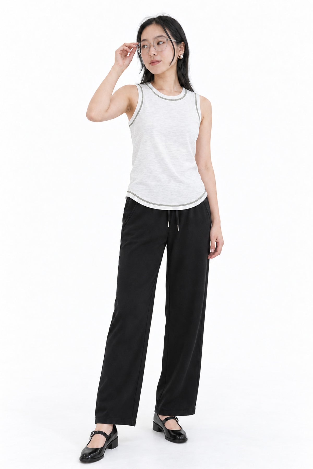 Contrast Stitch Tank Top in White+Green