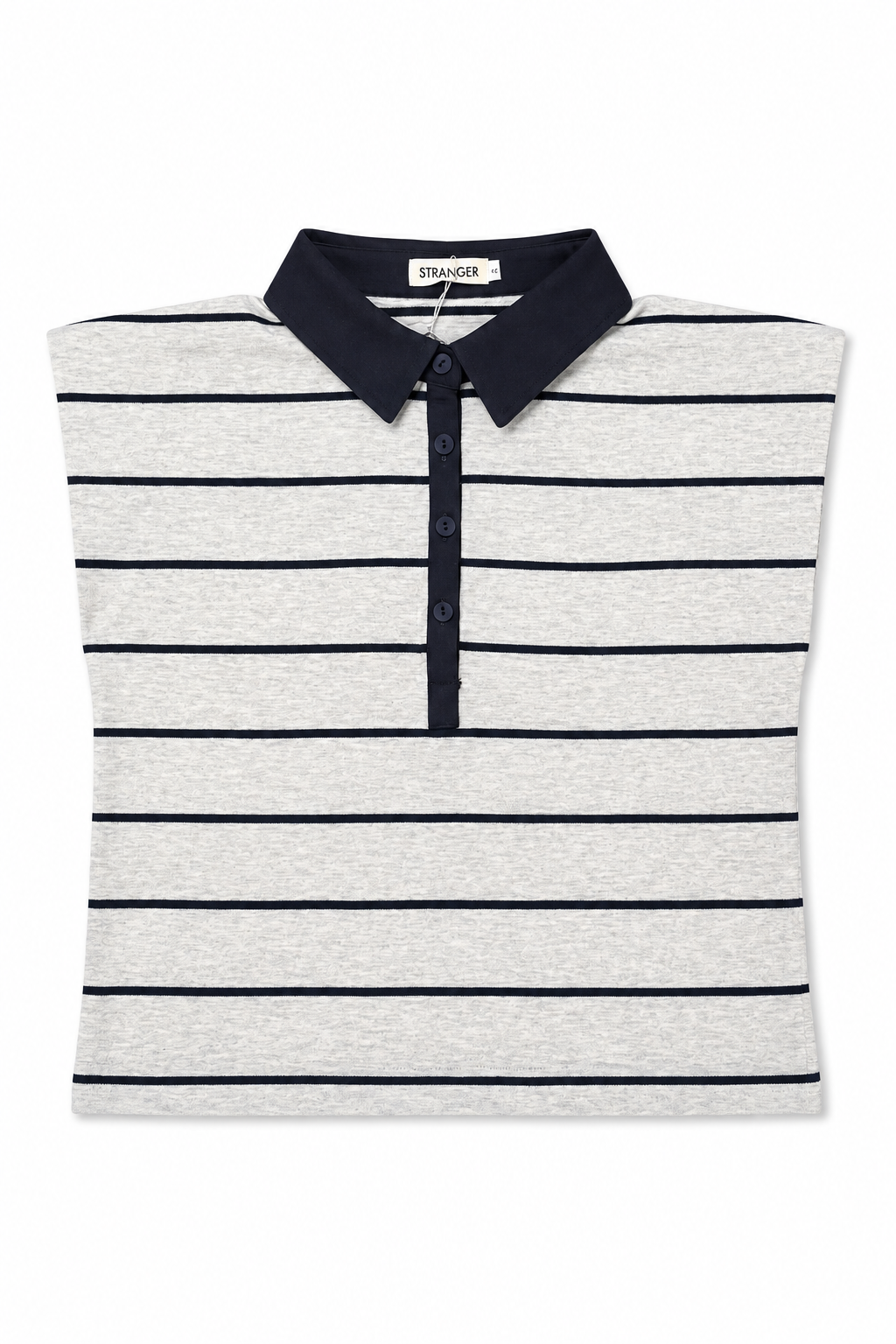 Padded Shoulder Striped Polo Tee in Grey