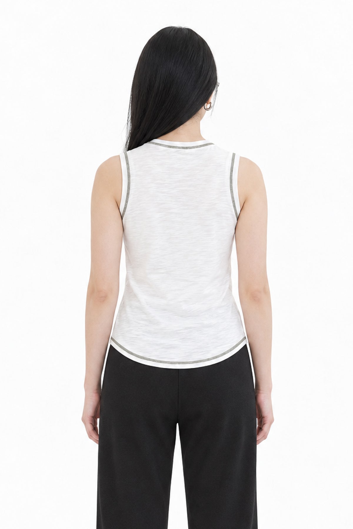 Contrast Stitch Tank Top in White+Green