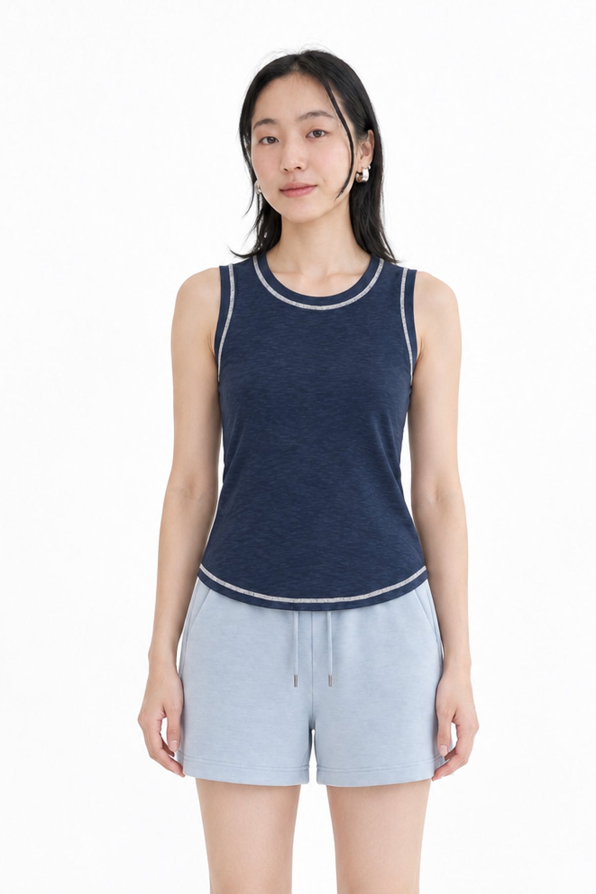 Contrast Stitch Tank Top in Navy+Cream