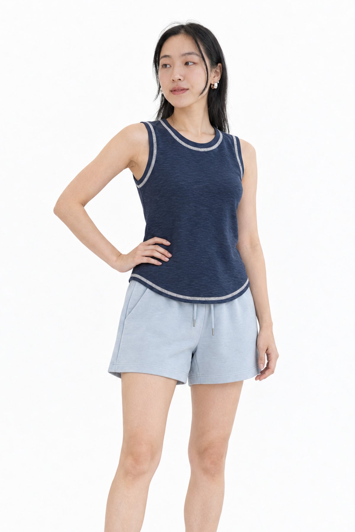 Contrast Stitch Tank Top in Navy+Cream