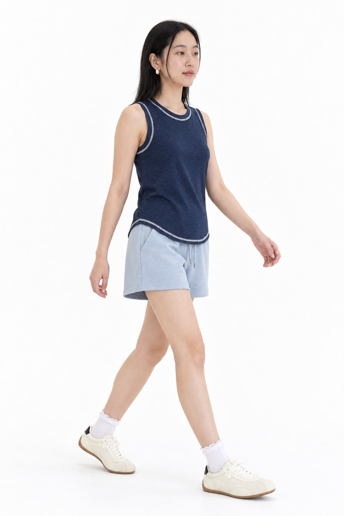 Contrast Stitch Tank Top in Navy+Cream