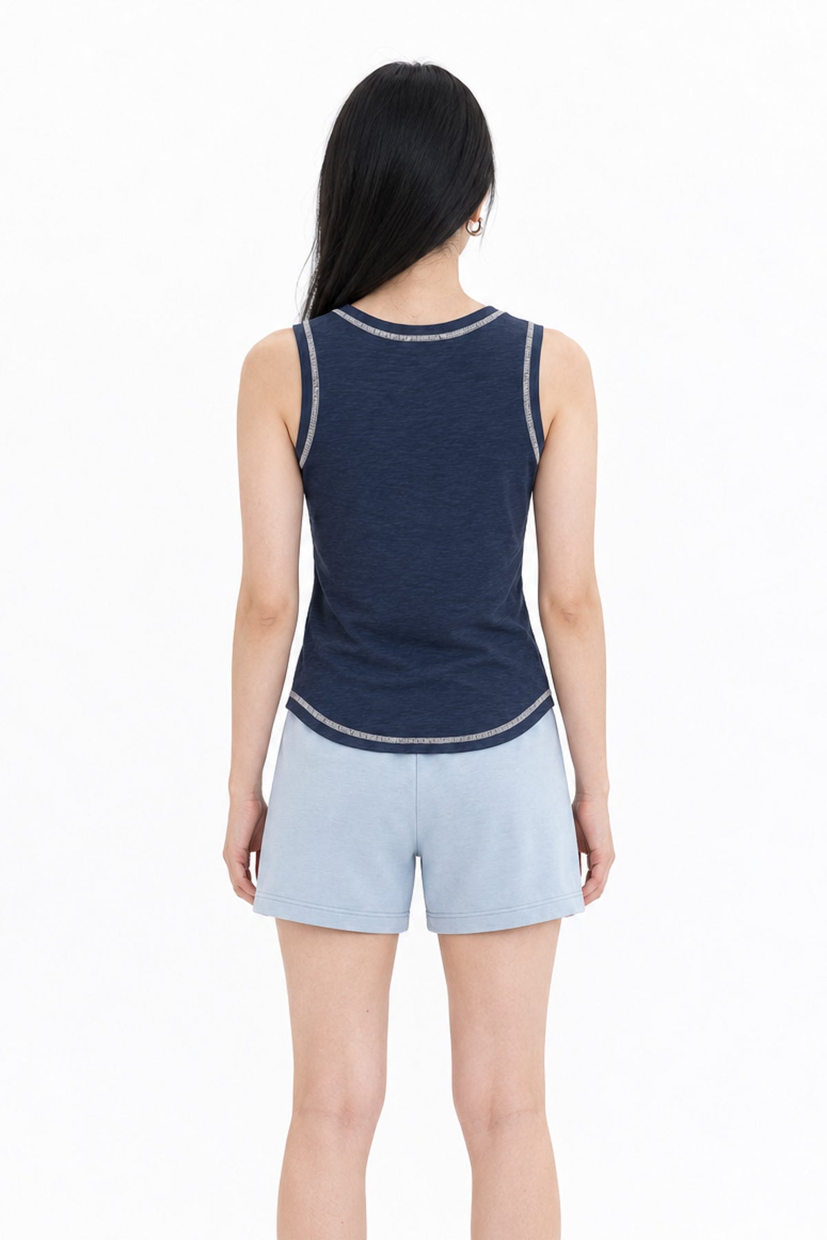 Contrast Stitch Tank Top in Navy+Cream