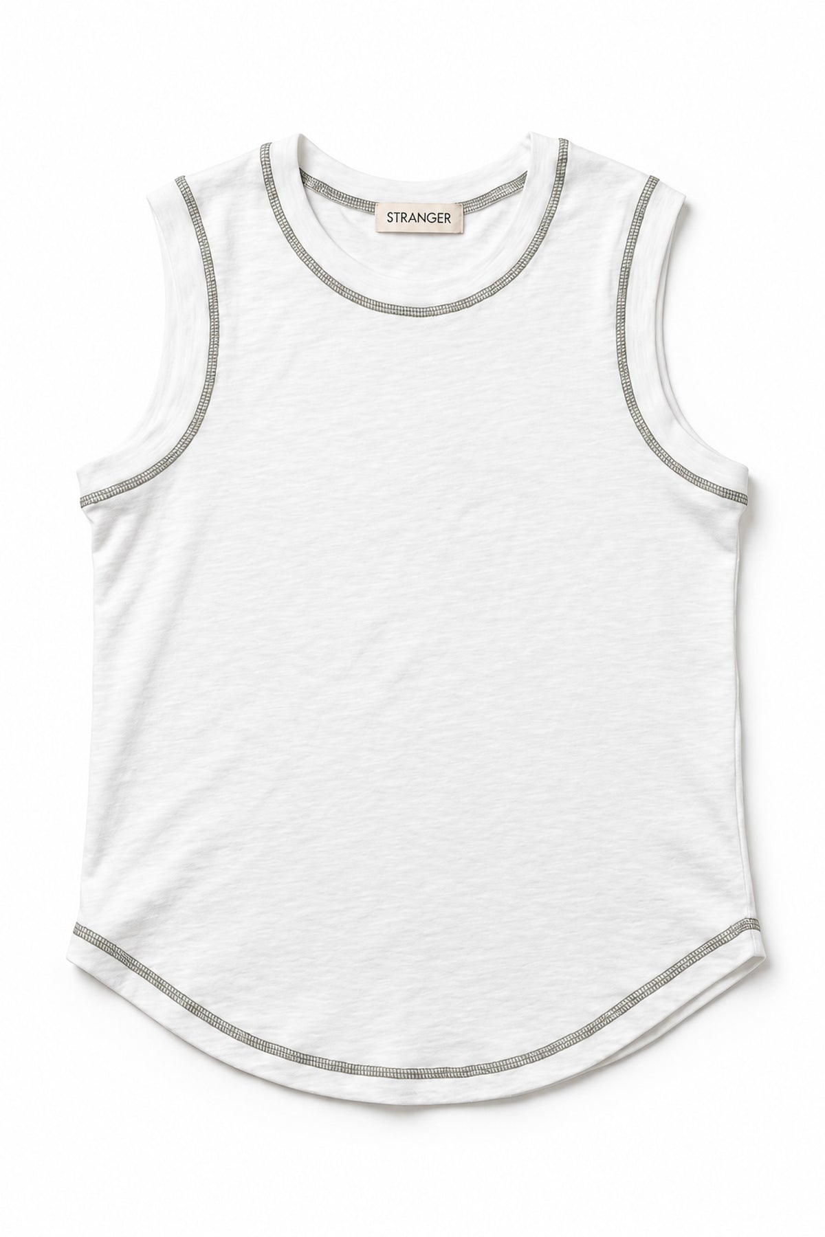 Contrast Stitch Tank Top in White+Green