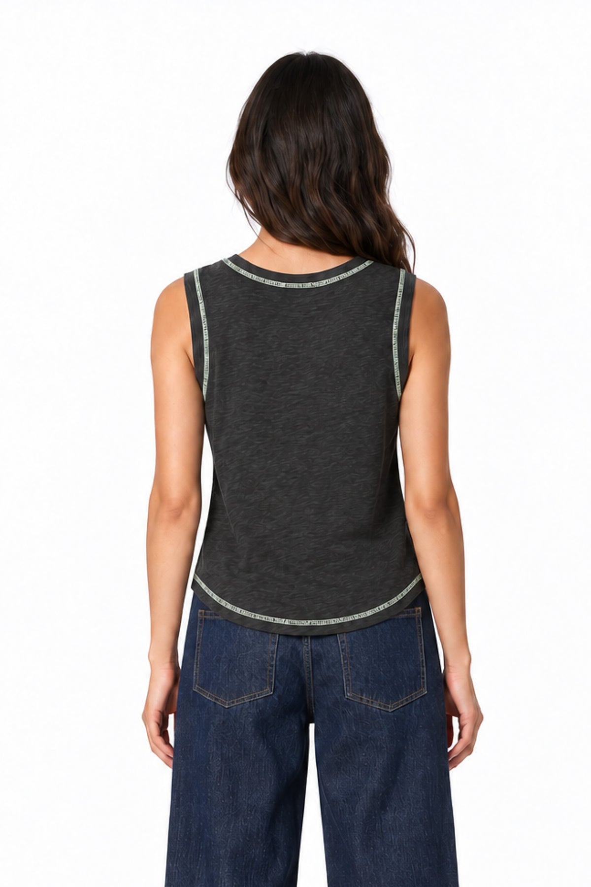 Contrast Stitch Tank Top in Grey+Green