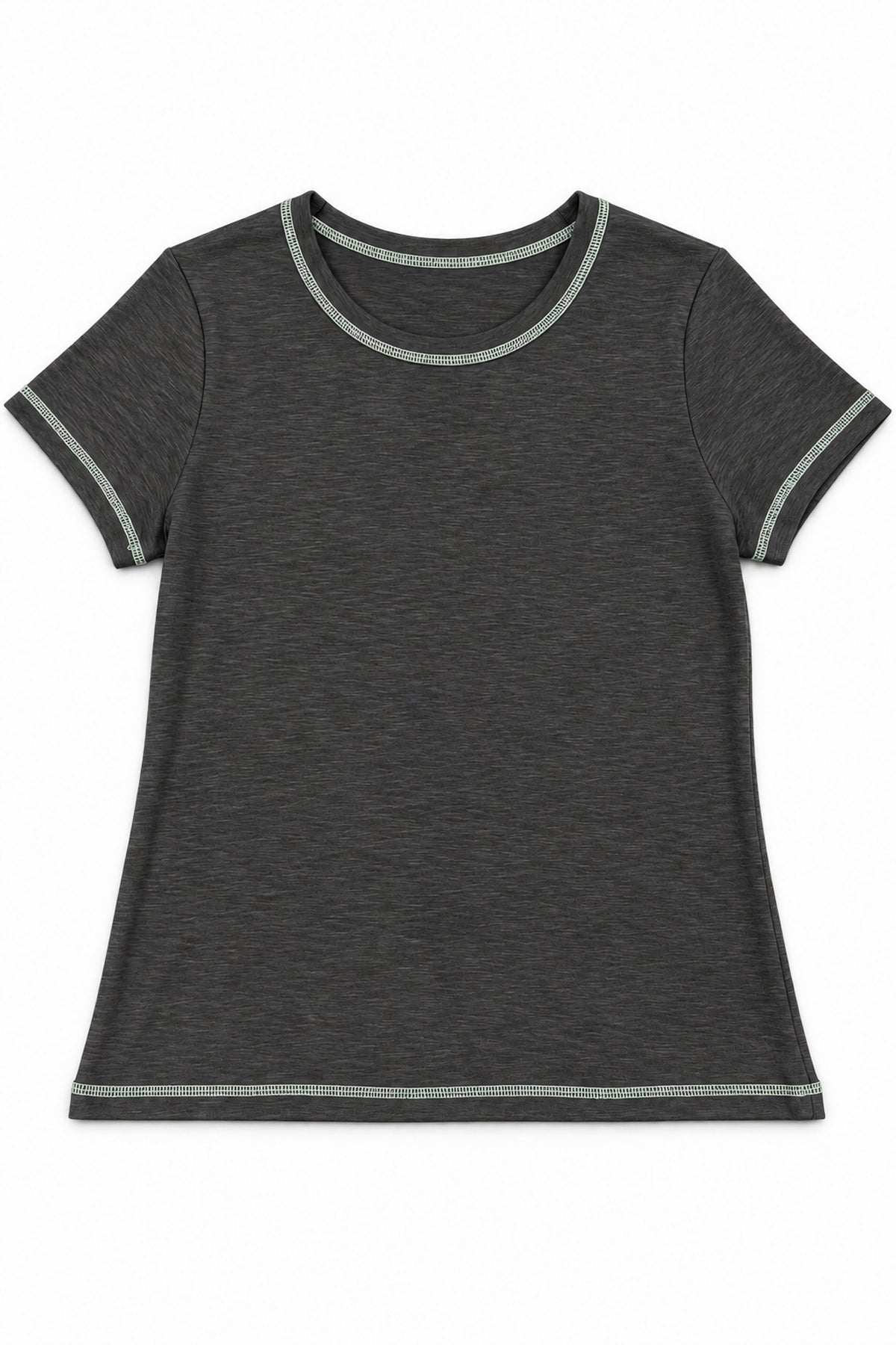 Contrast Stitch Crew Neck Tee in Grey+Green