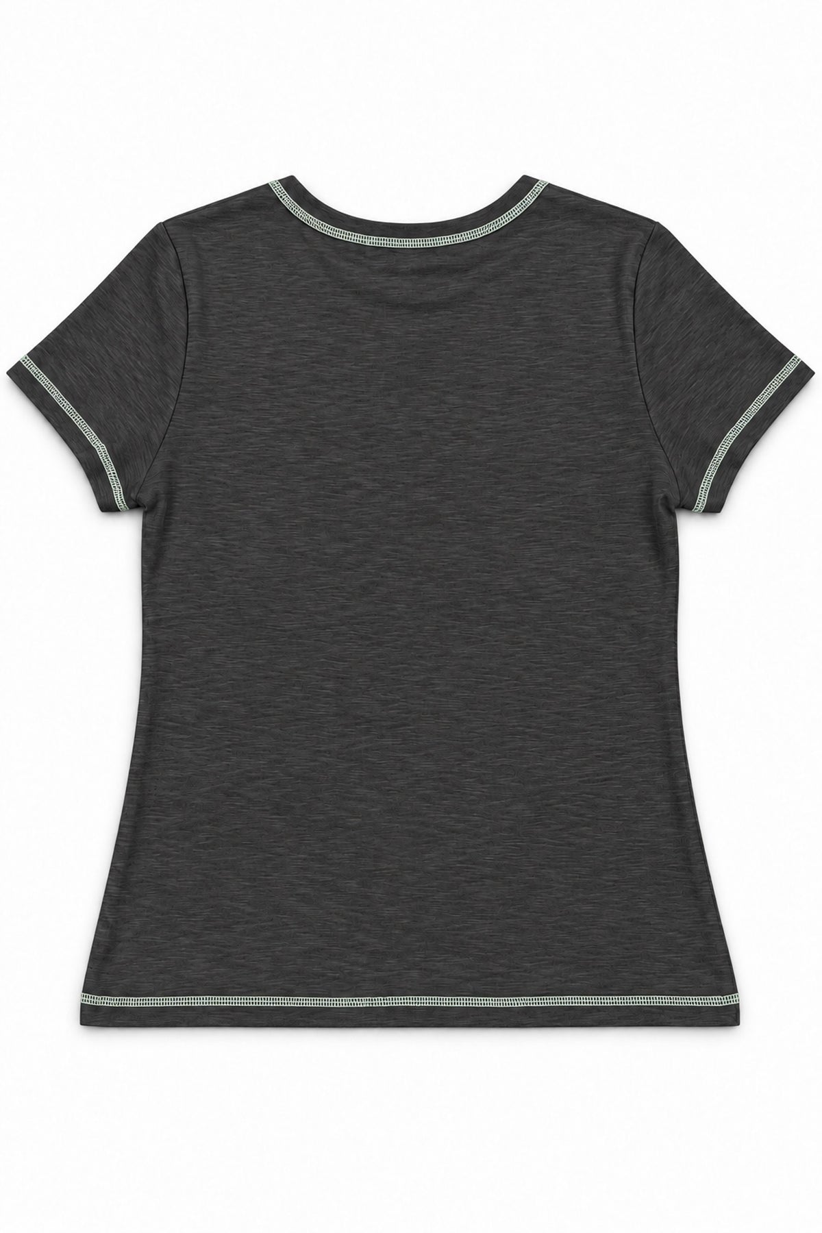 Contrast Stitch Crew Neck Tee in Grey+Green