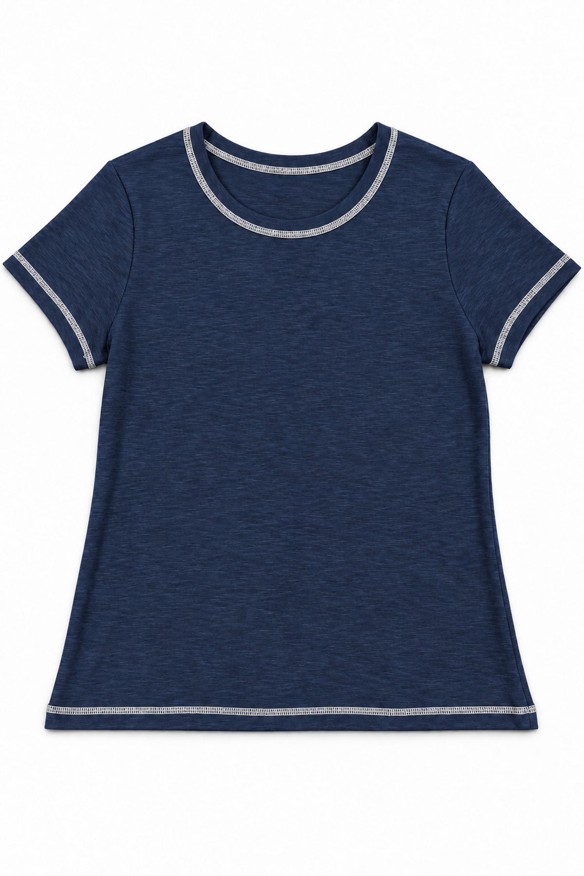 Contrast Stitch Crew Neck Tee in Navy+Cream