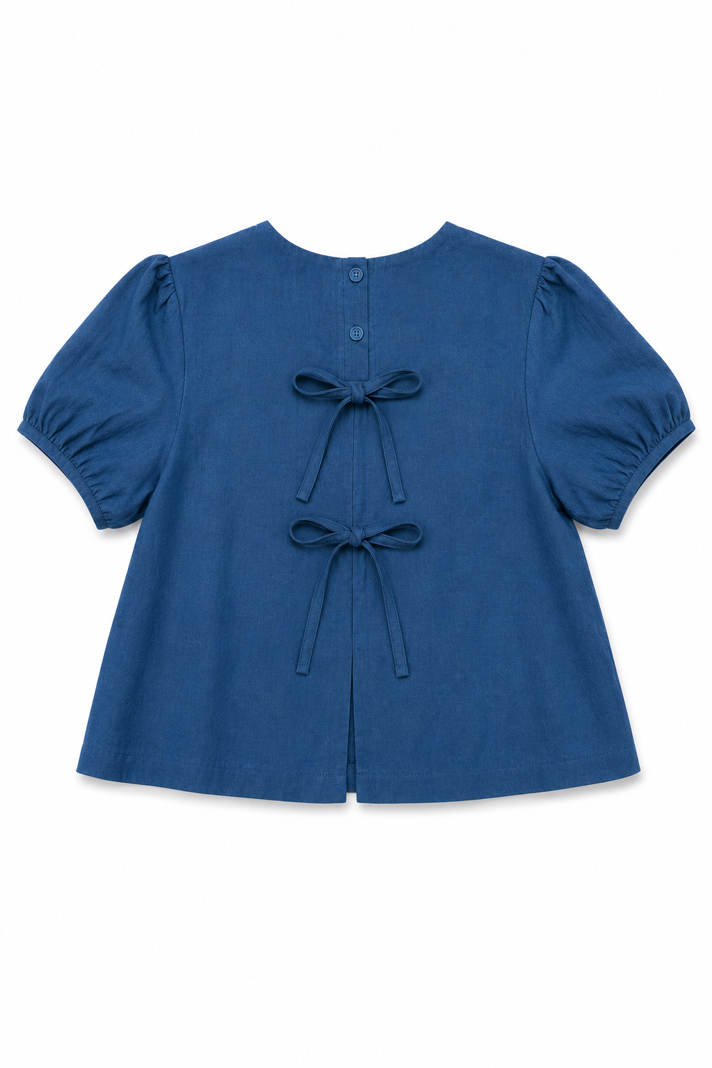 Tencel Denim Ribbon Blouse in Mid Wash