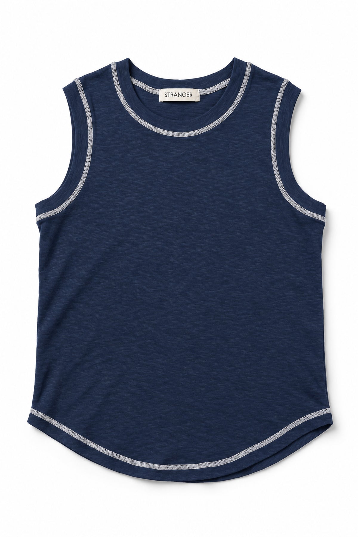 Contrast Stitch Tank Top in Navy+Cream