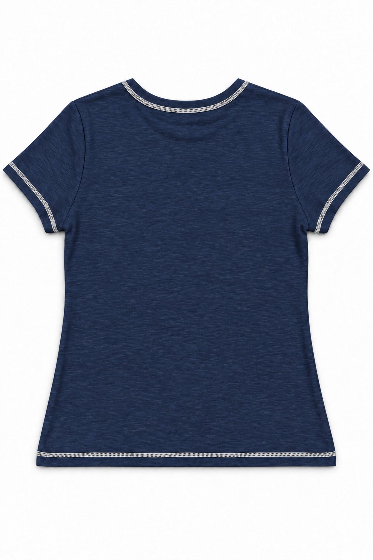 Contrast Stitch Crew Neck Tee in Navy+Cream