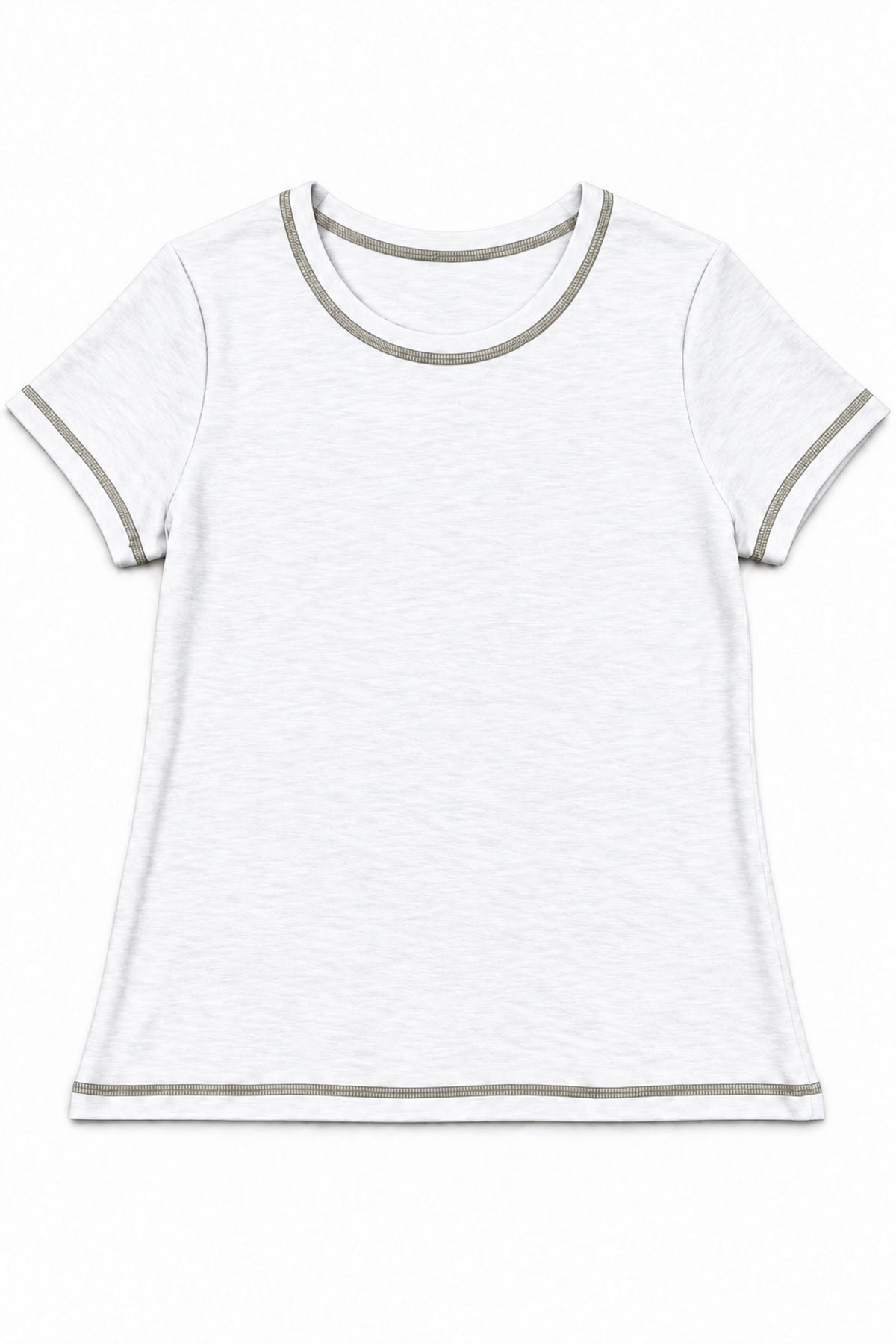 Contrast Stitch Crew Neck Tee in White+Green