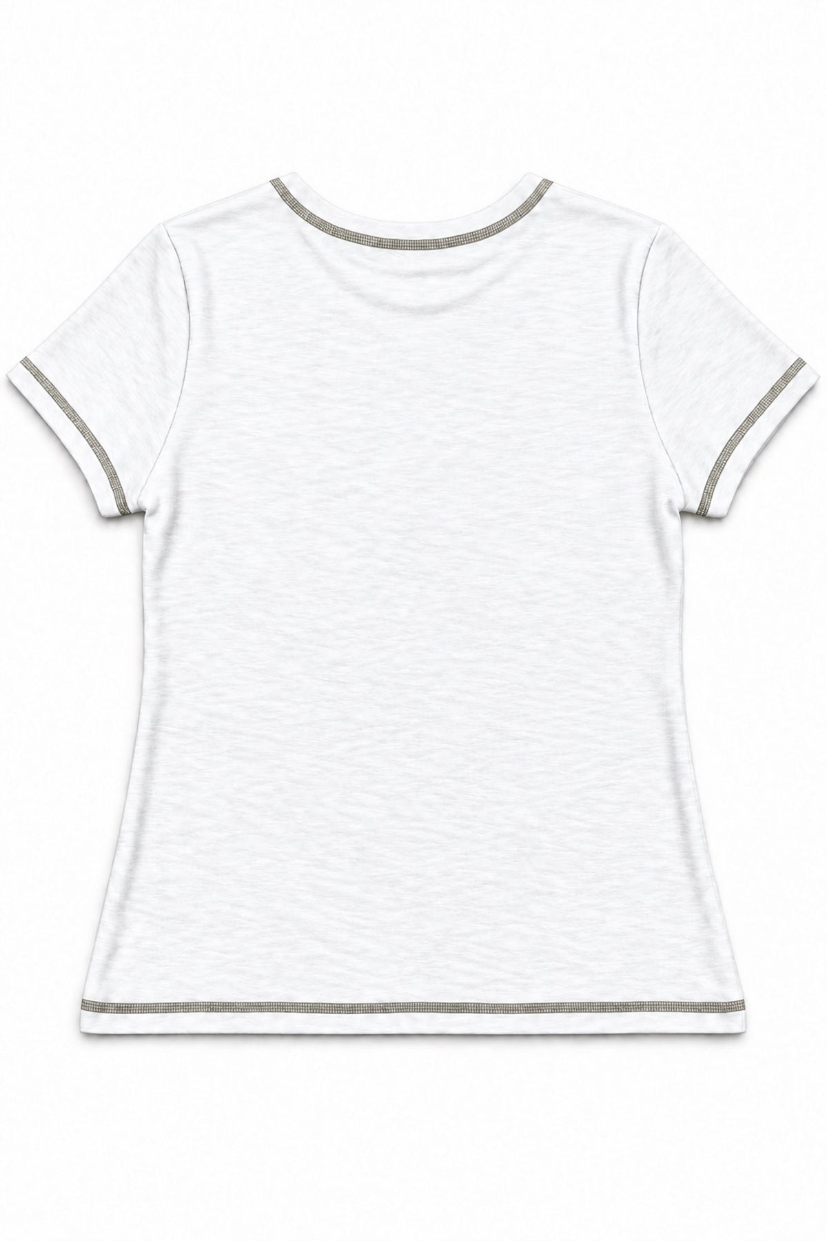 Contrast Stitch Crew Neck Tee in White+Green