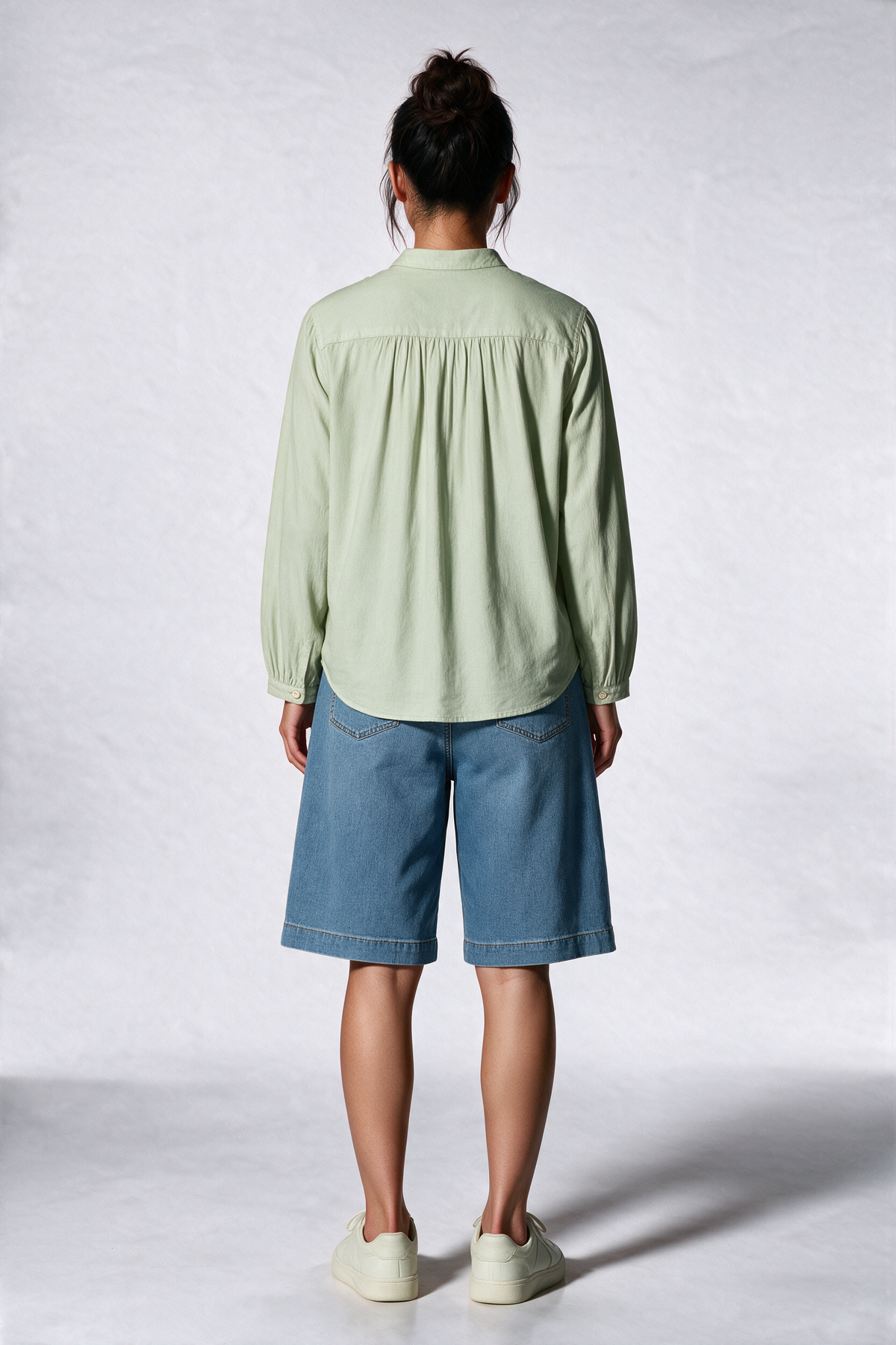 Mandarin Cotton Long Sleeve Shirt in Light Green