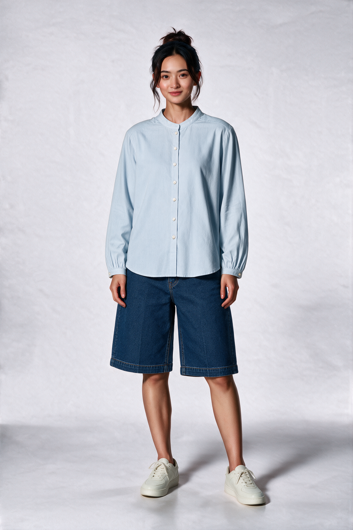 Mandarin Cotton Long Sleeve Shirt in Sky Blue