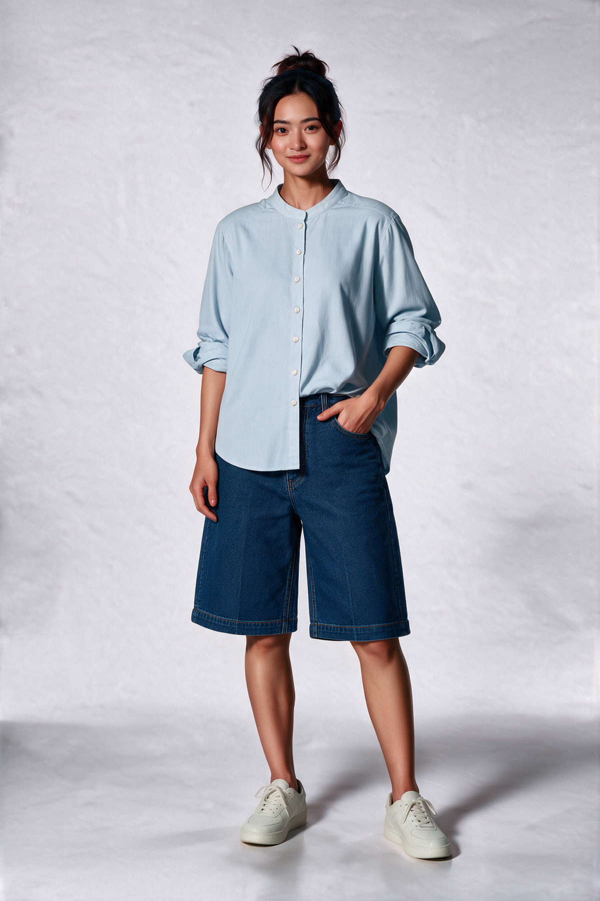 Mandarin Cotton Long Sleeve Shirt in Sky Blue