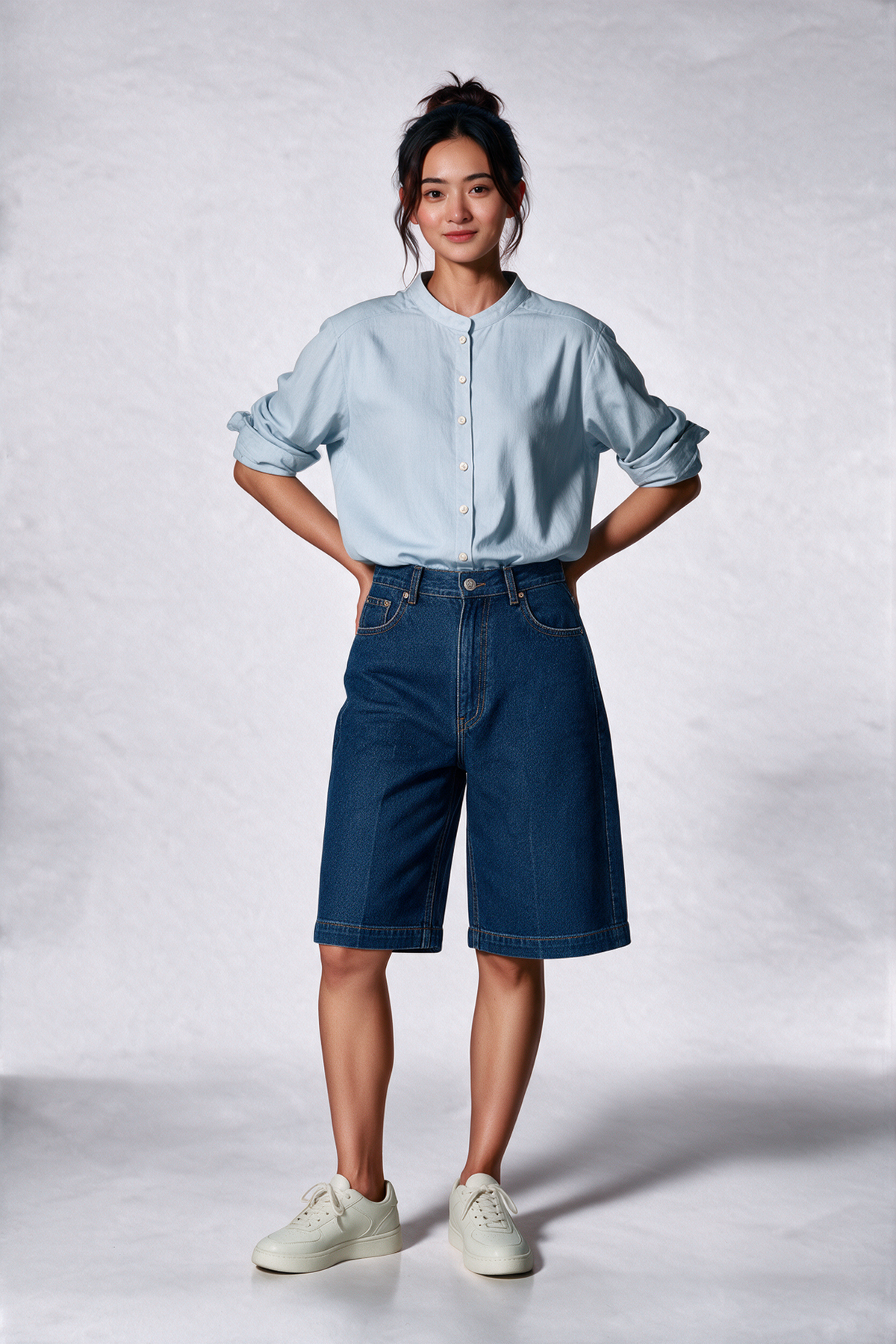 Mandarin Cotton Long Sleeve Shirt in Sky Blue