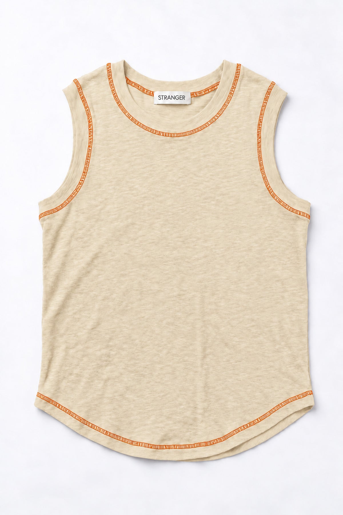 Contrast Stitch Tank Top in Beige+Orange