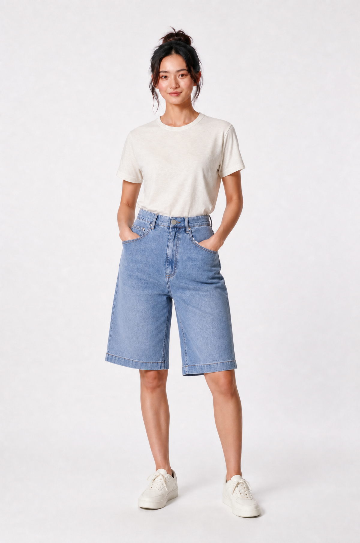 Washed Denim Jorts in Light Wash