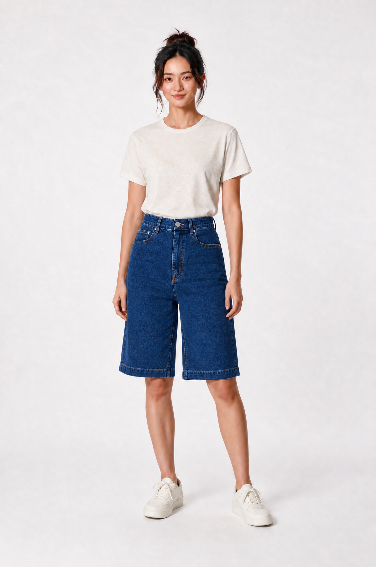 Washed Denim Jorts in Dark Wash