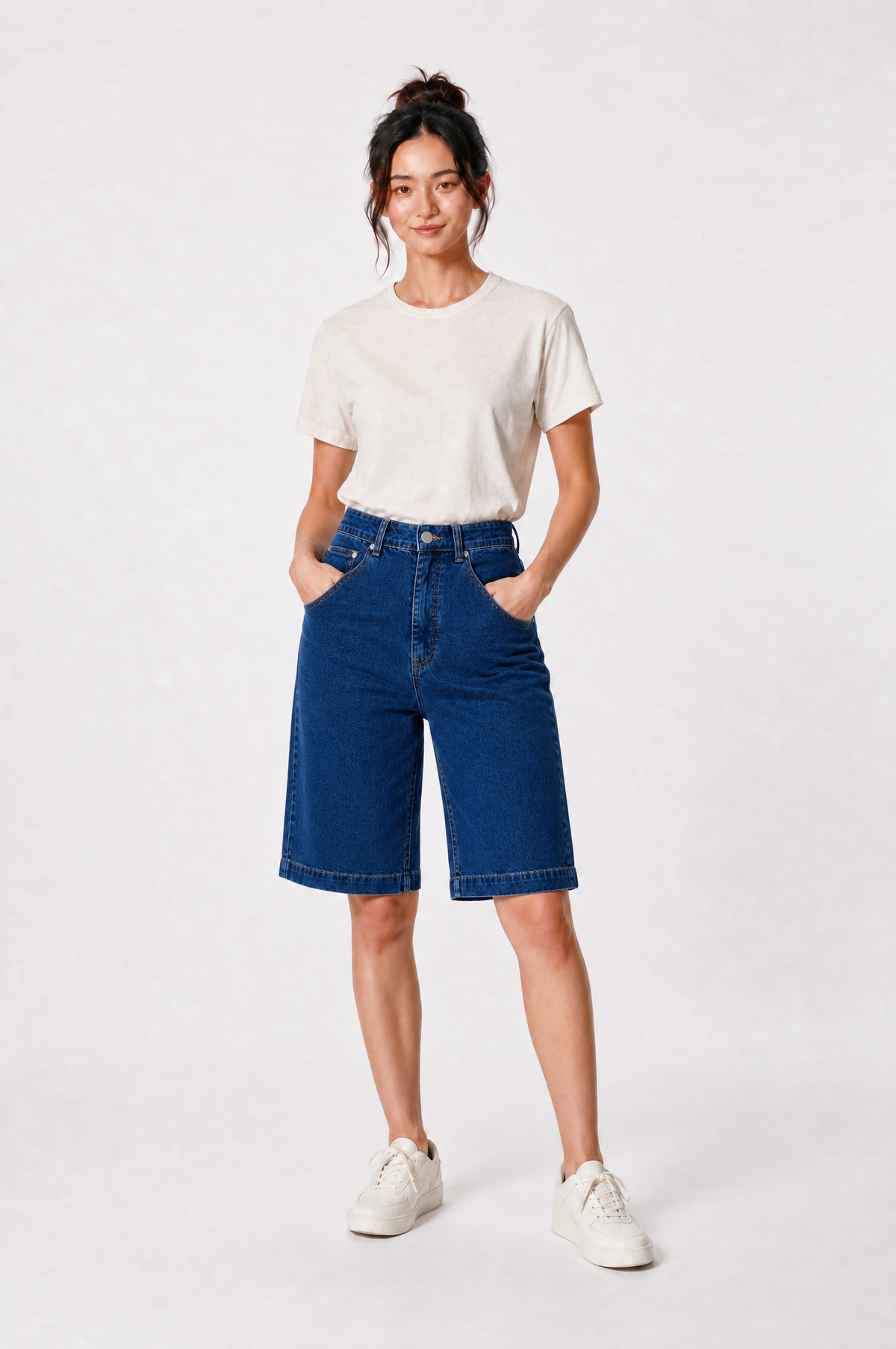 Washed Denim Jorts in Dark Wash