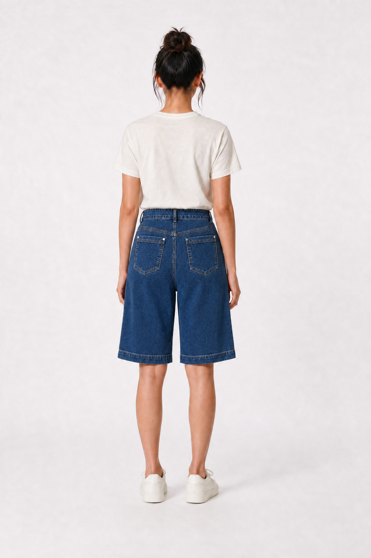 Washed Denim Jorts in Dark Wash