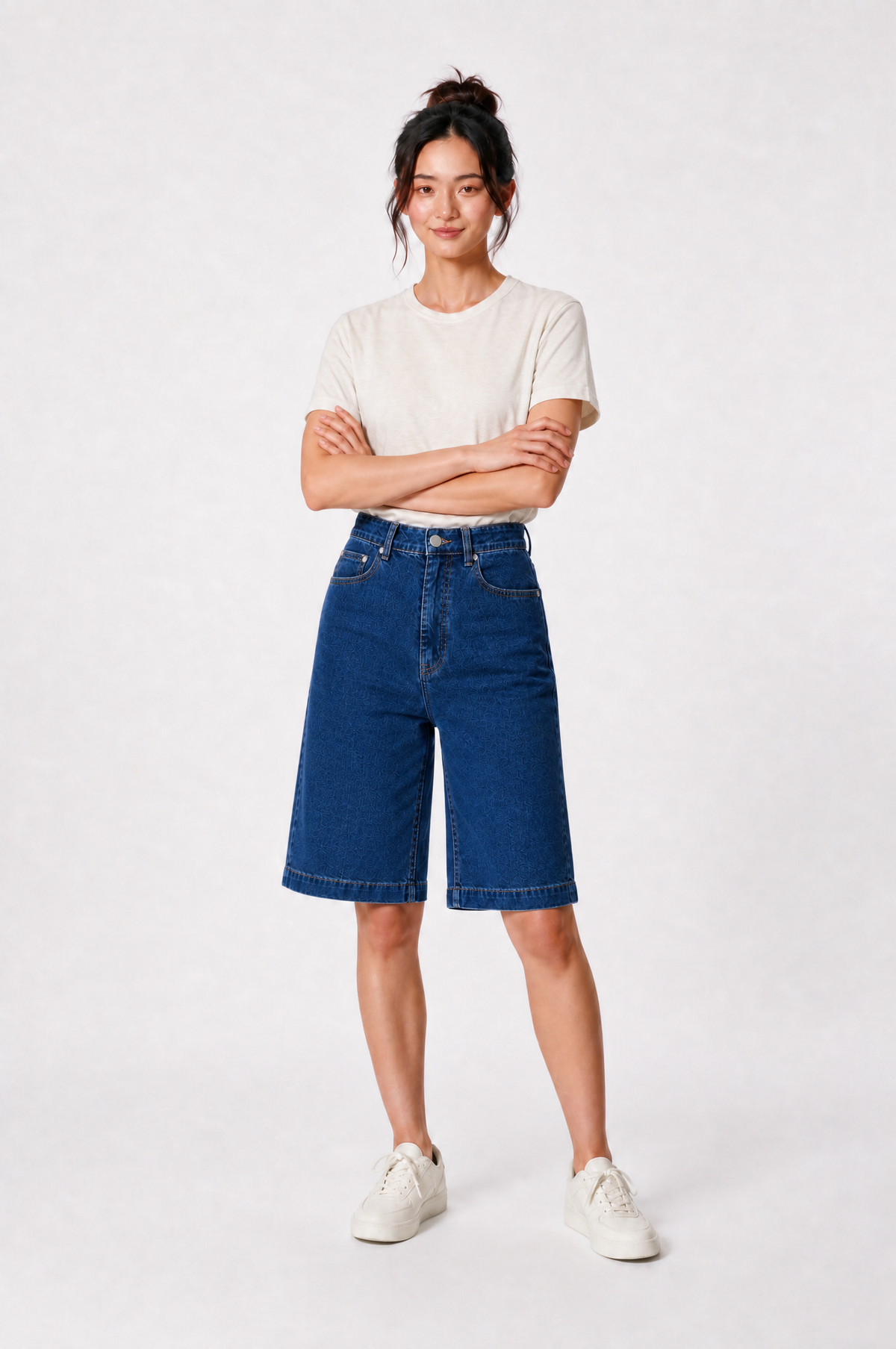 Washed Denim Jorts in Dark Wash