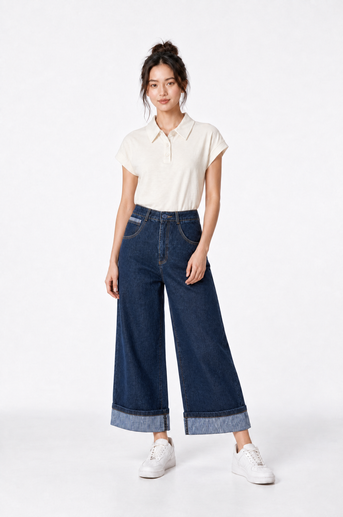 Striped Cuff Jeans in Dark Wash