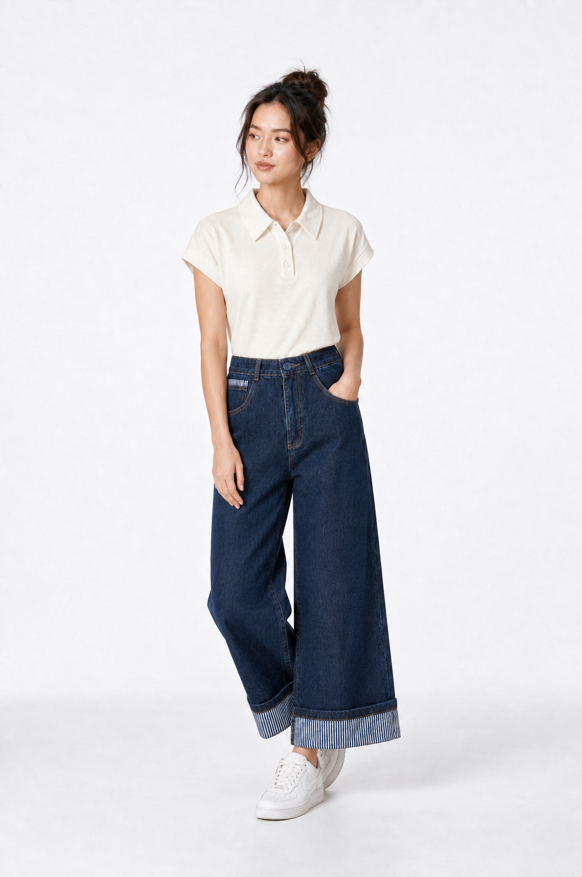Striped Cuff Jeans in Dark Wash