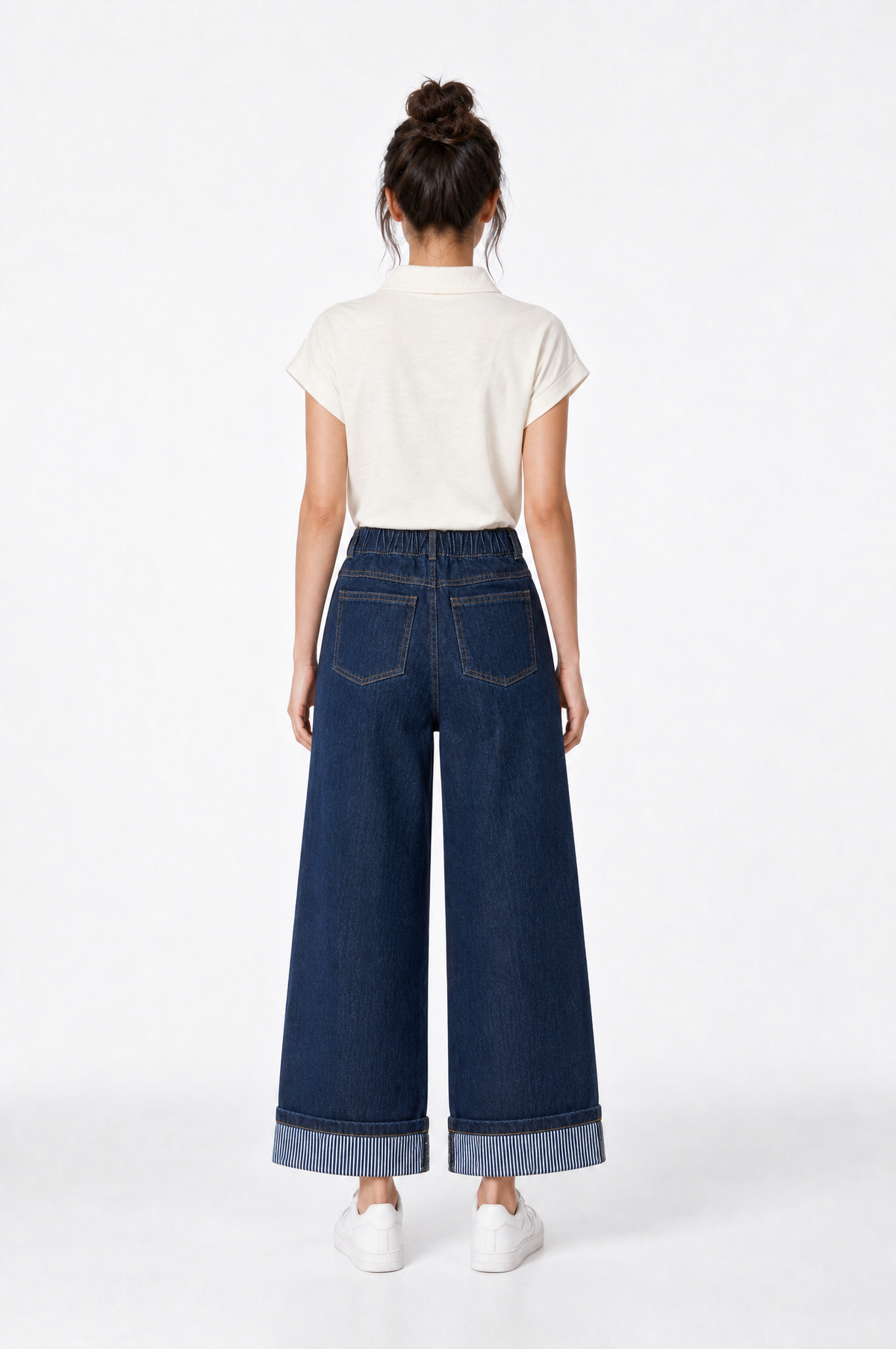 Striped Cuff Jeans in Dark Wash