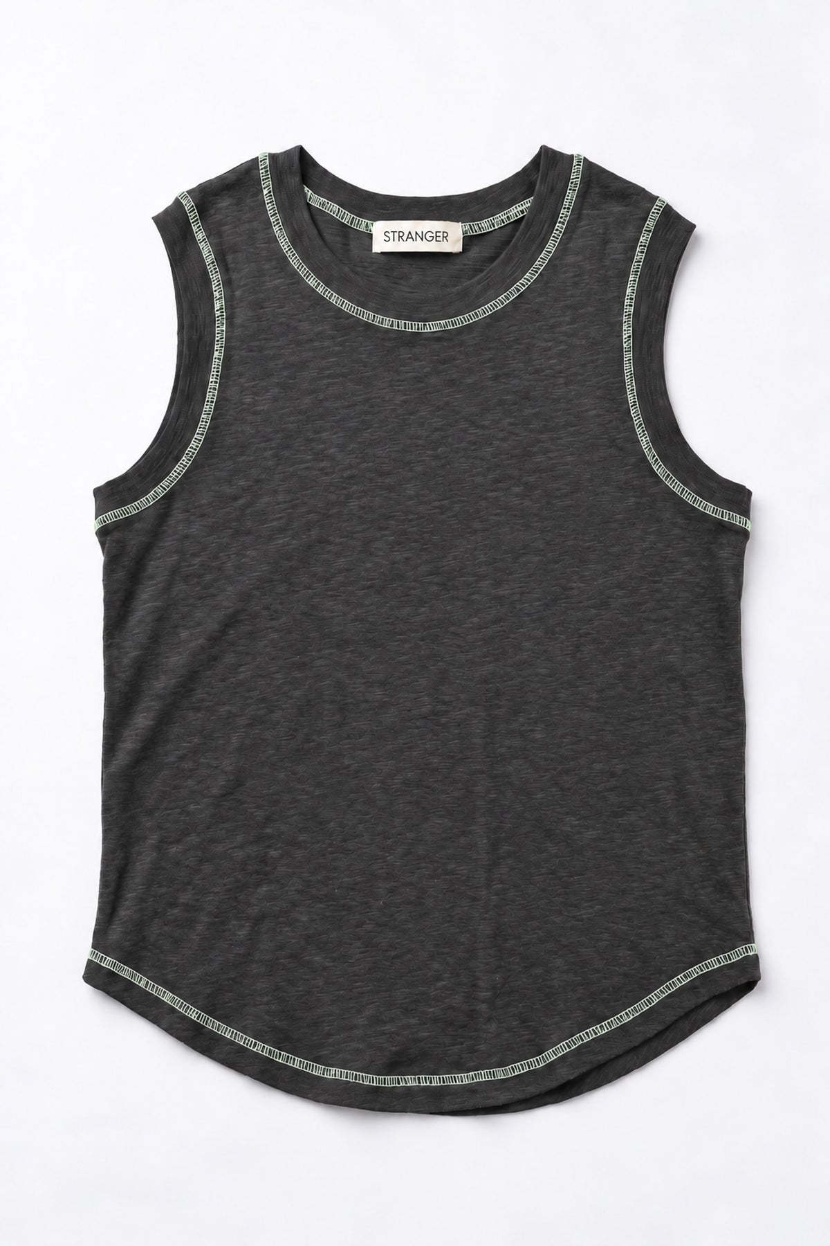 Contrast Stitch Tank Top in Grey+Green