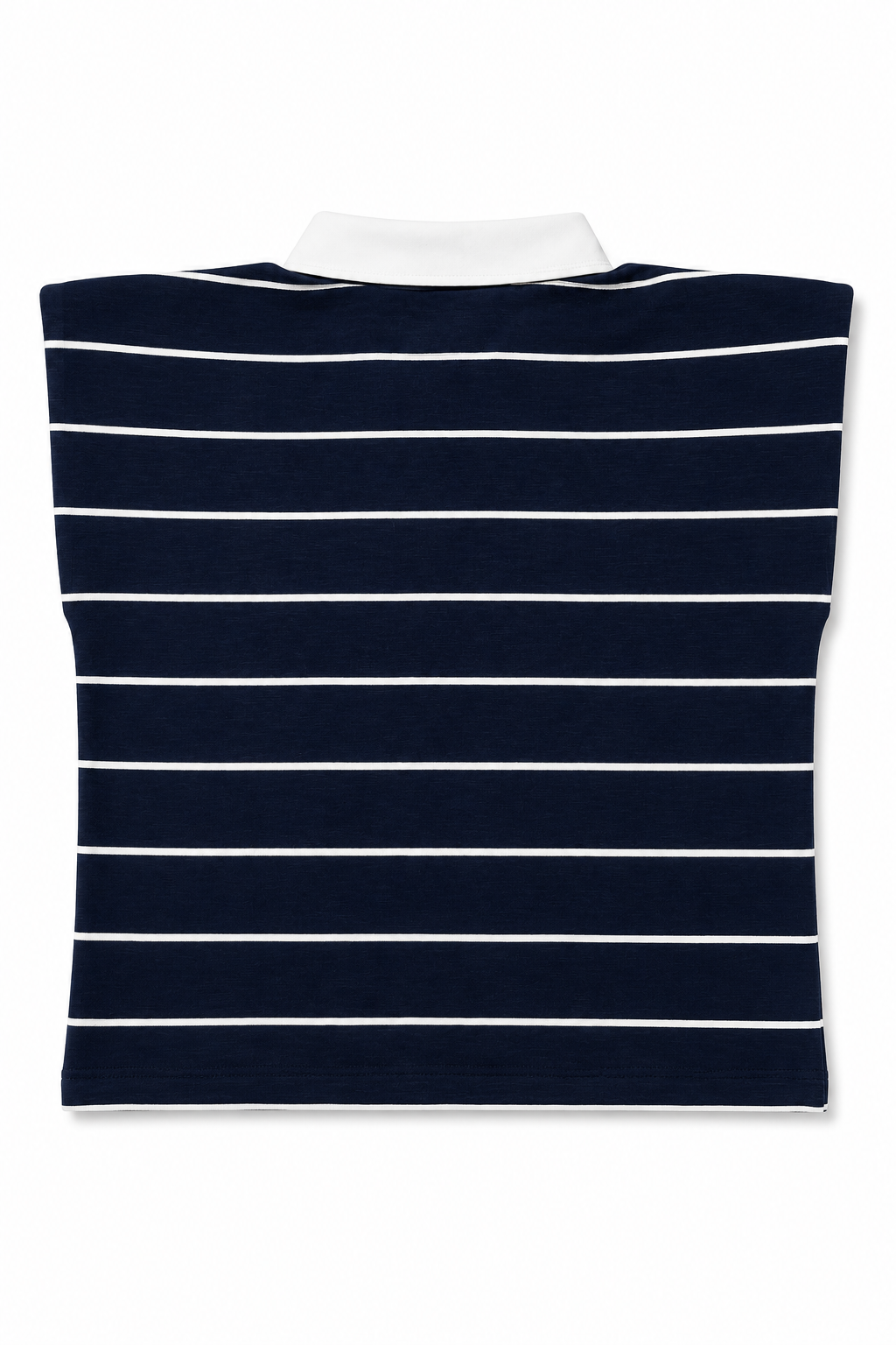 Padded Shoulder Striped Polo Tee in Navy