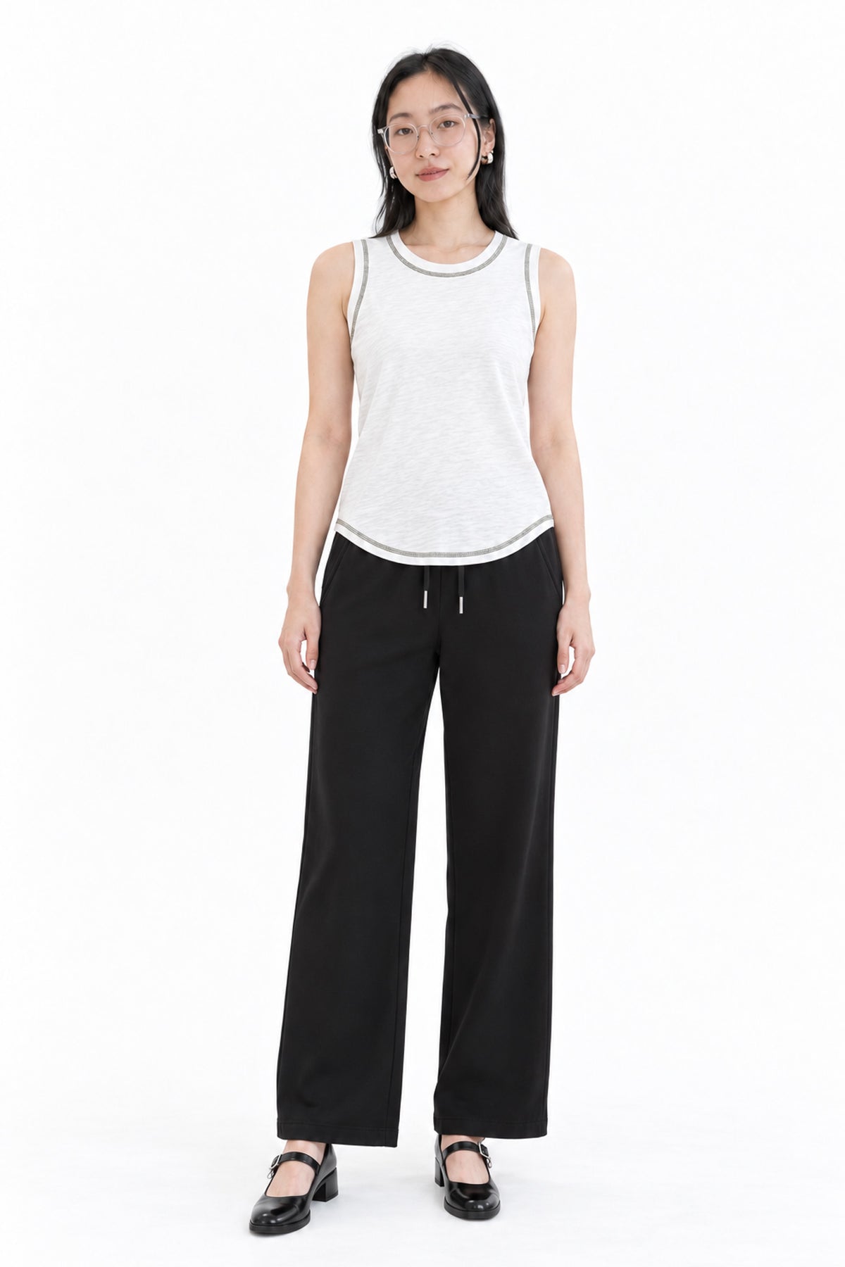 Contrast Stitch Tank Top in White+Green