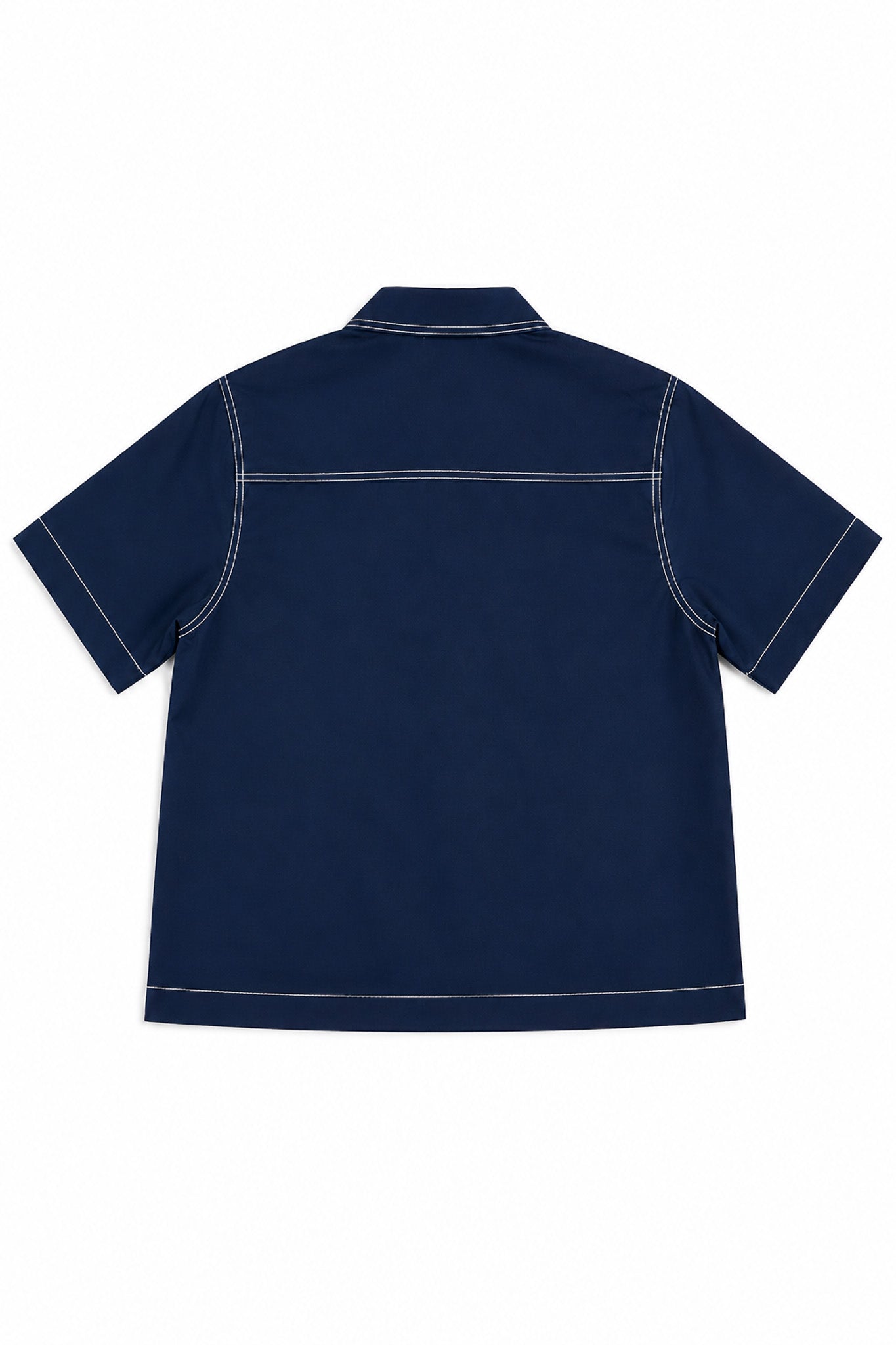 Contrast Stitch Twill Short Sleeve Shirt in Navy+Cream