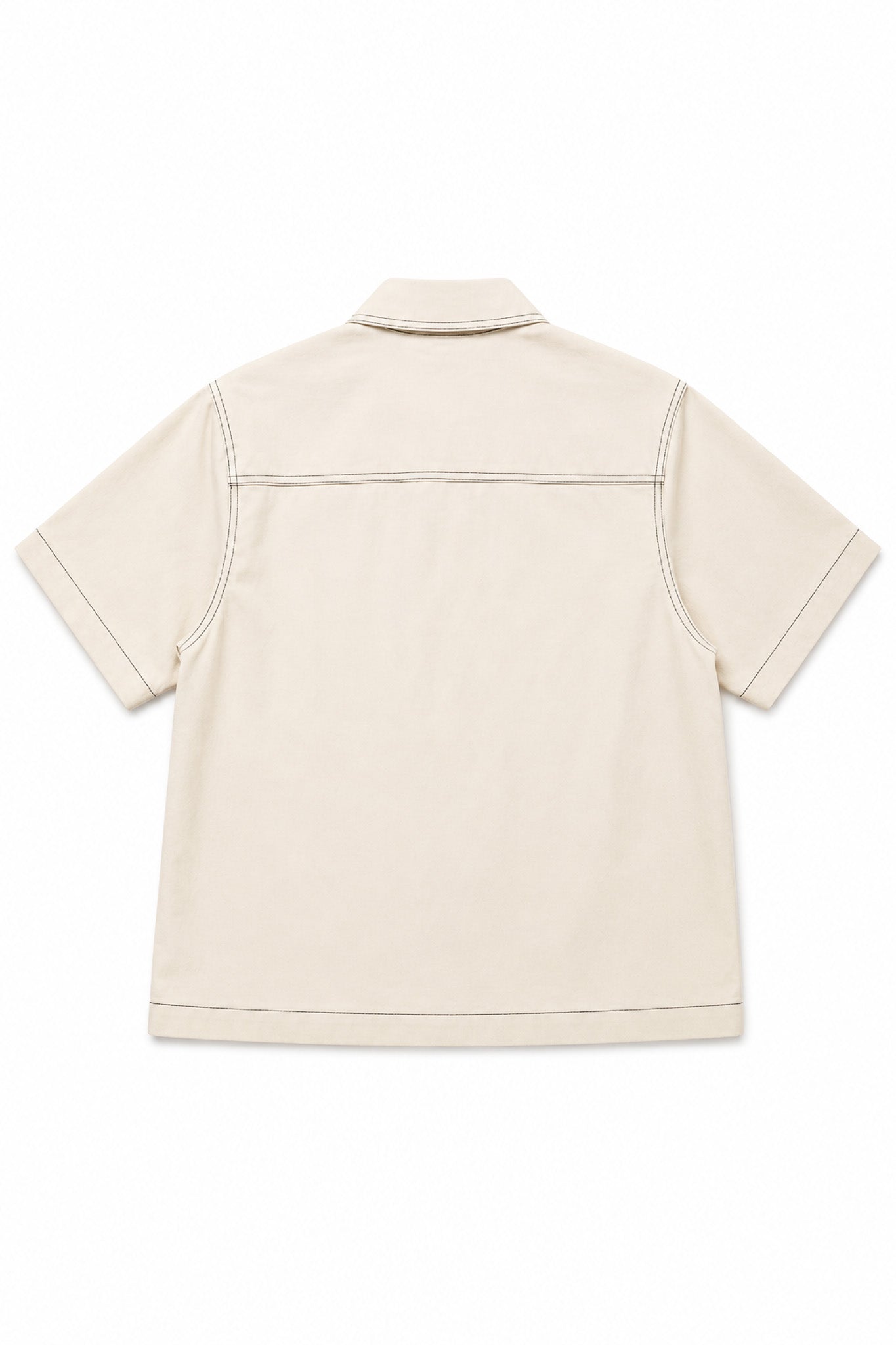 Contrast Stitch Twill Short Sleeve Shirt in Cream+Green