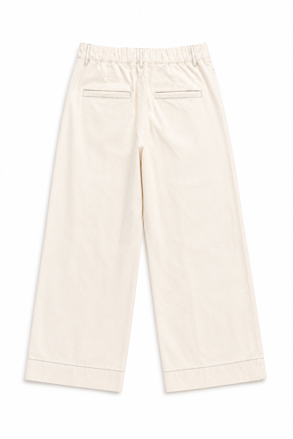 Contrast Stitch Twill Long Pants in Cream+Green