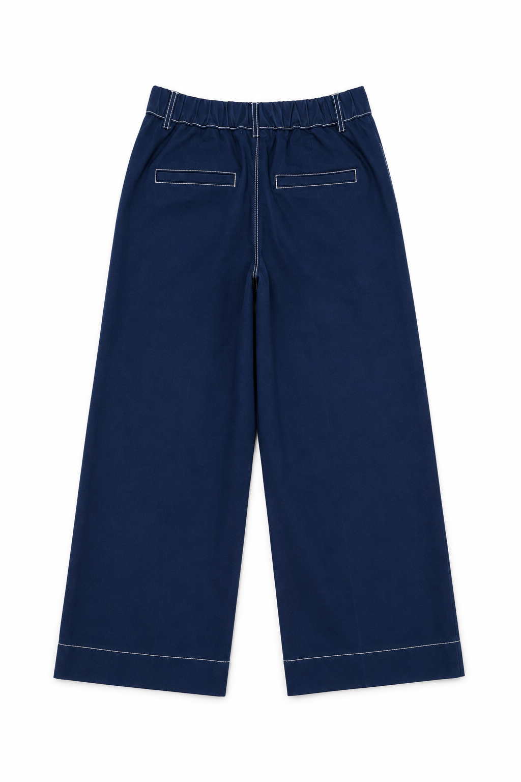 Contrast Stitch Twill Long Pants in Navy+Cream