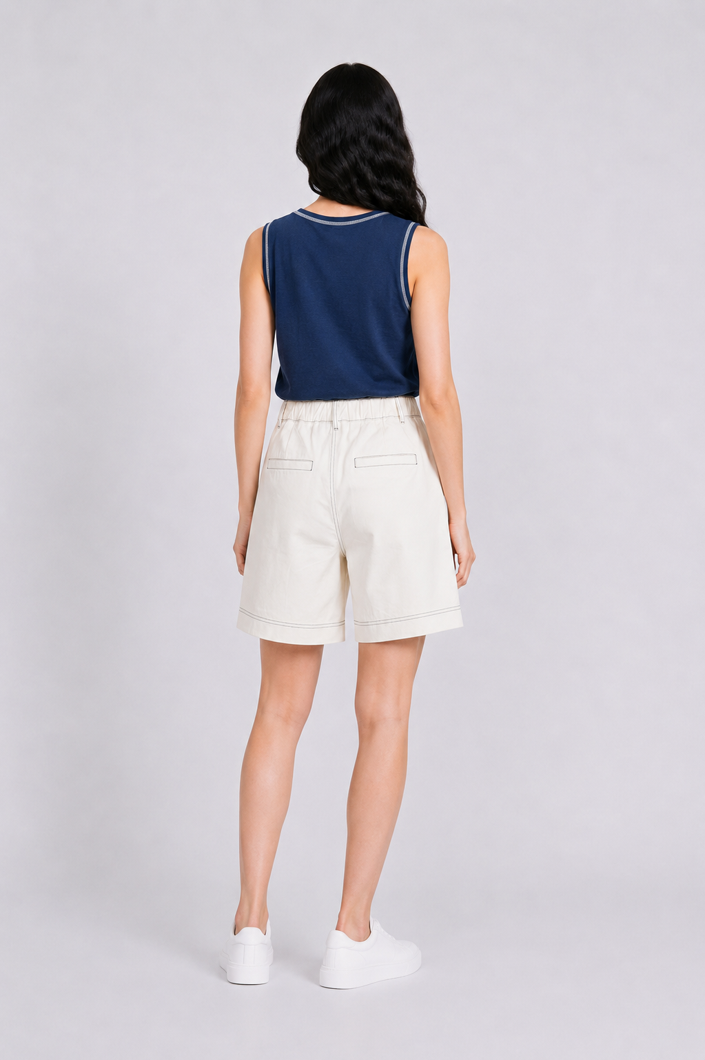 Contrast Stitch Tank Top in Navy+Cream