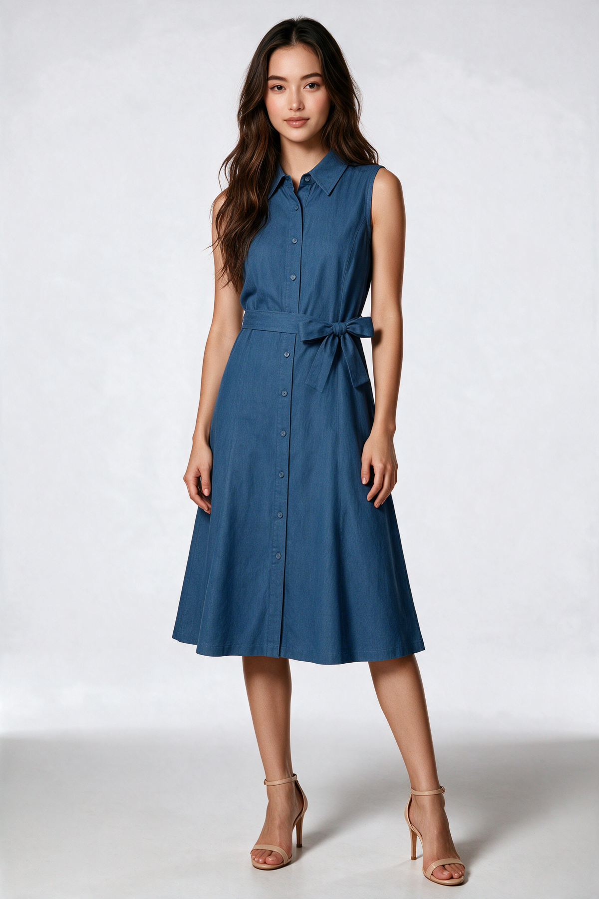 Tencel Denim Midi Dress in Mid Wash