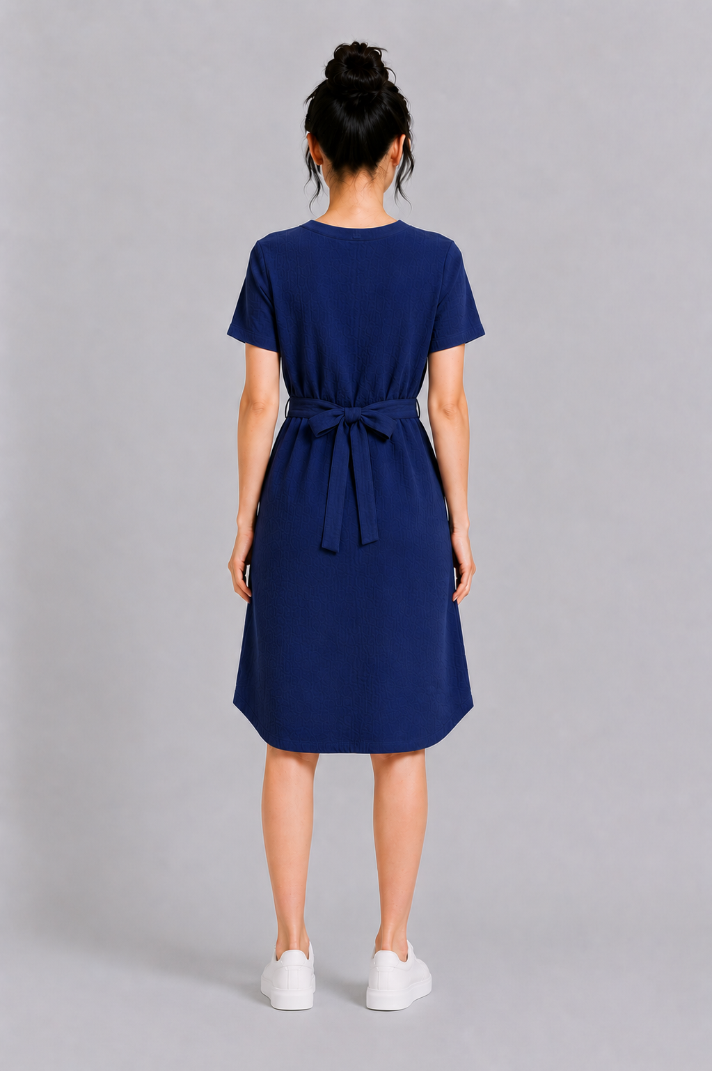 Mandarin Collar Muslin Dress in Navy