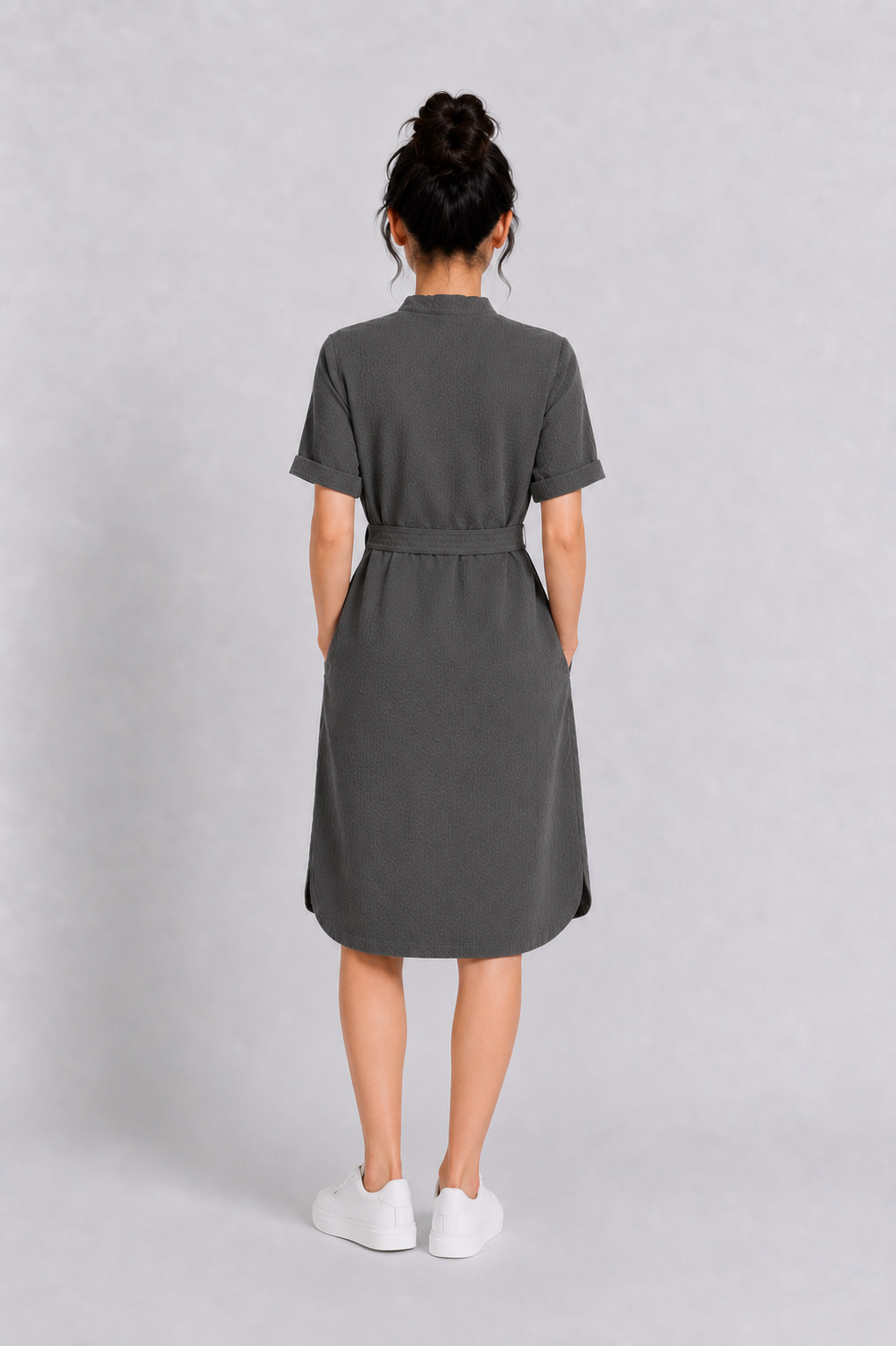 Mandarin Collar Muslin Dress in Army Green
