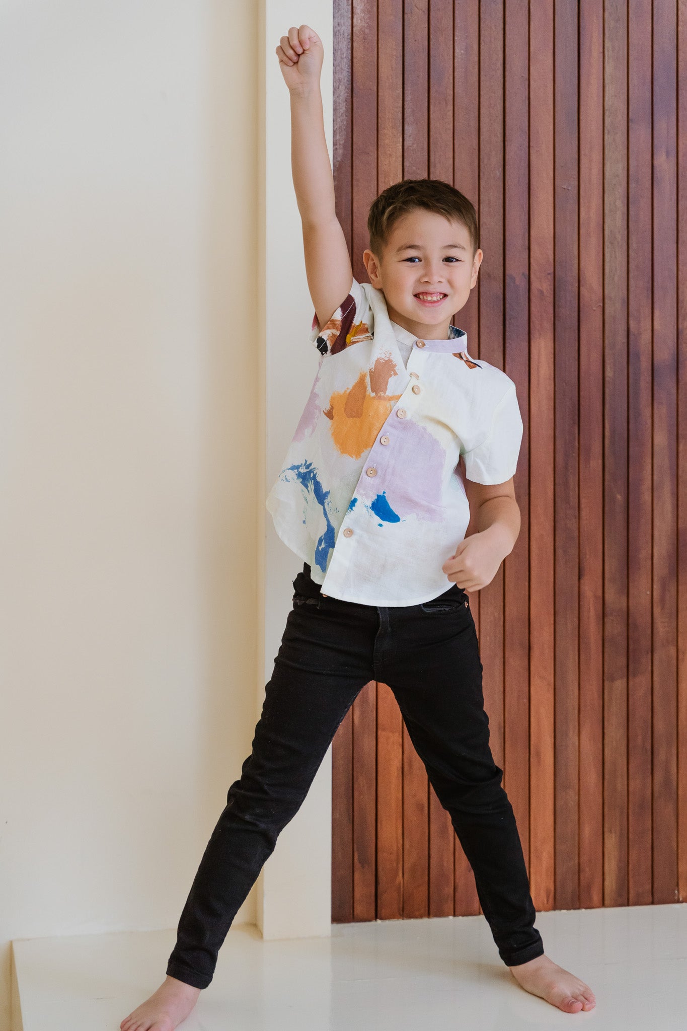 Life On A Canvas II Kid's Linen Shirt in Radiance