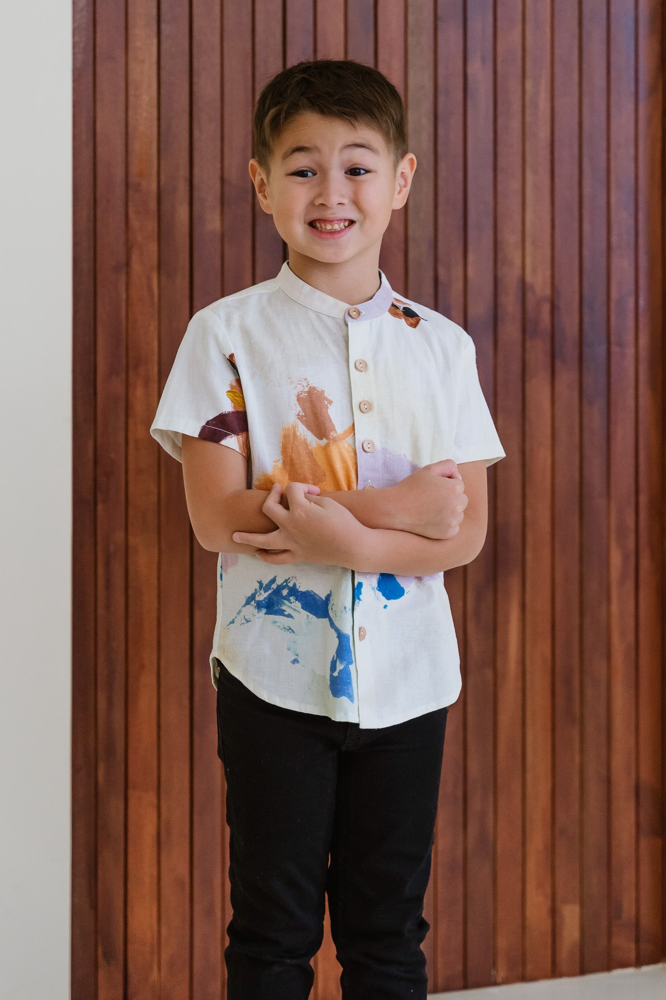 Life On A Canvas II Kid's Linen Shirt in Radiance