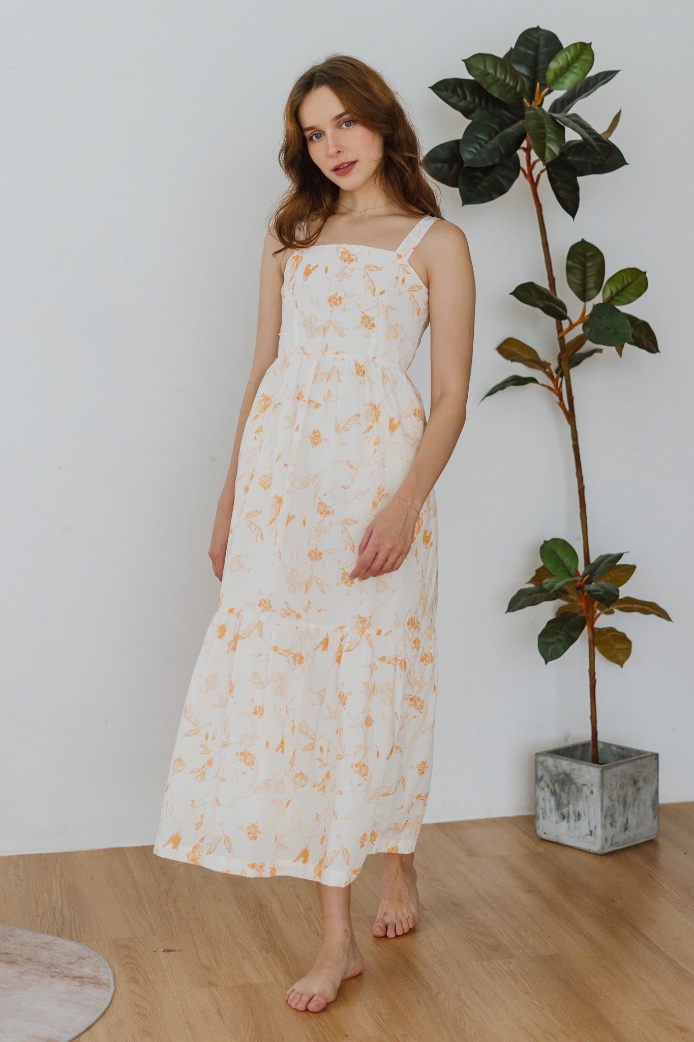Fleurie Printed Tiered Dress in Orange