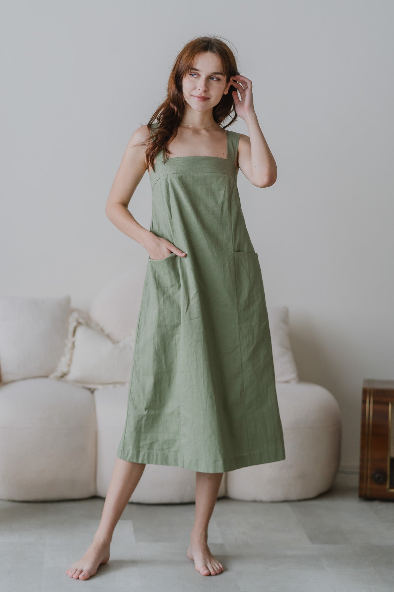Piece of Cake Linen Tent Dress in Green