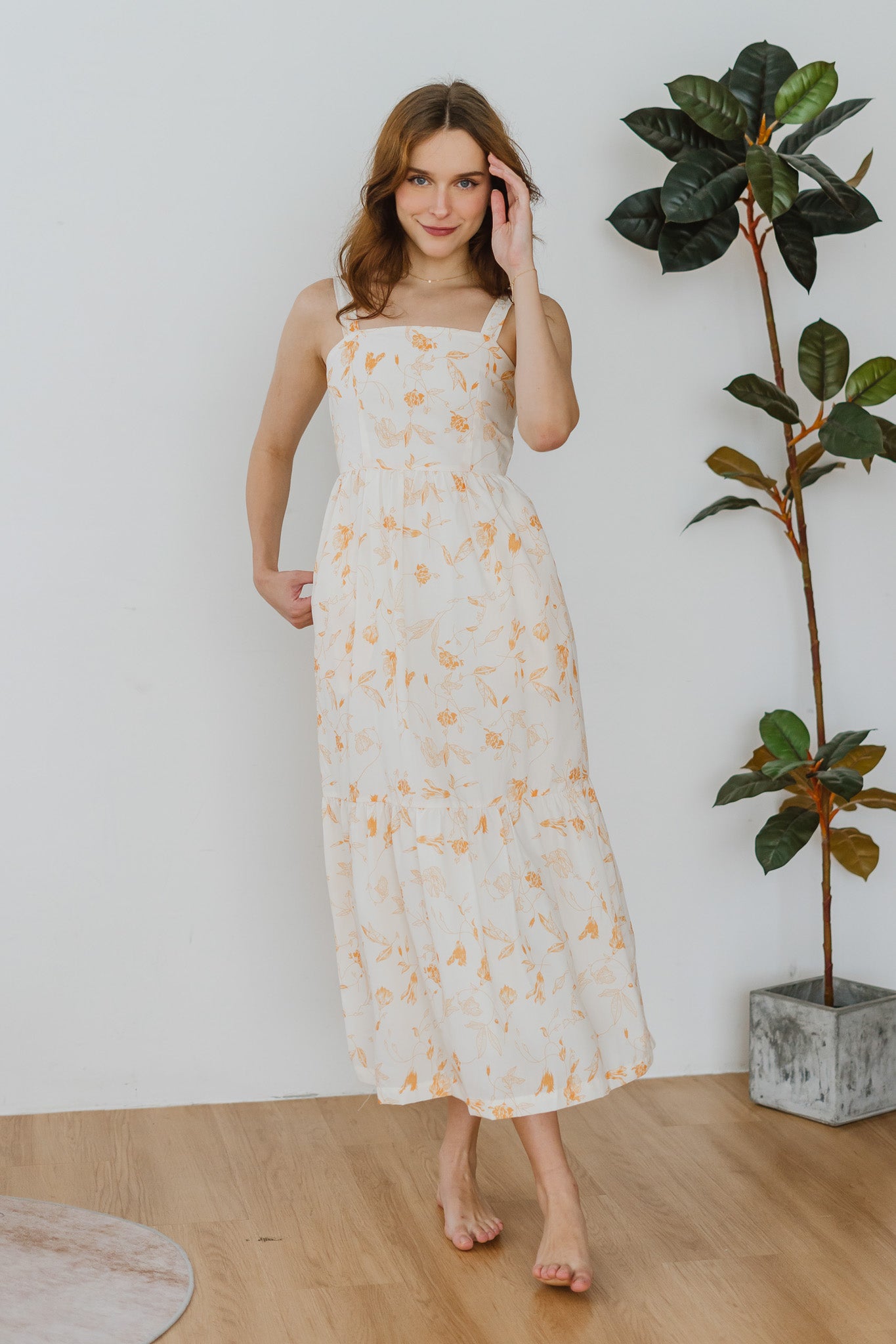 Fleurie Printed Tiered Dress in Orange