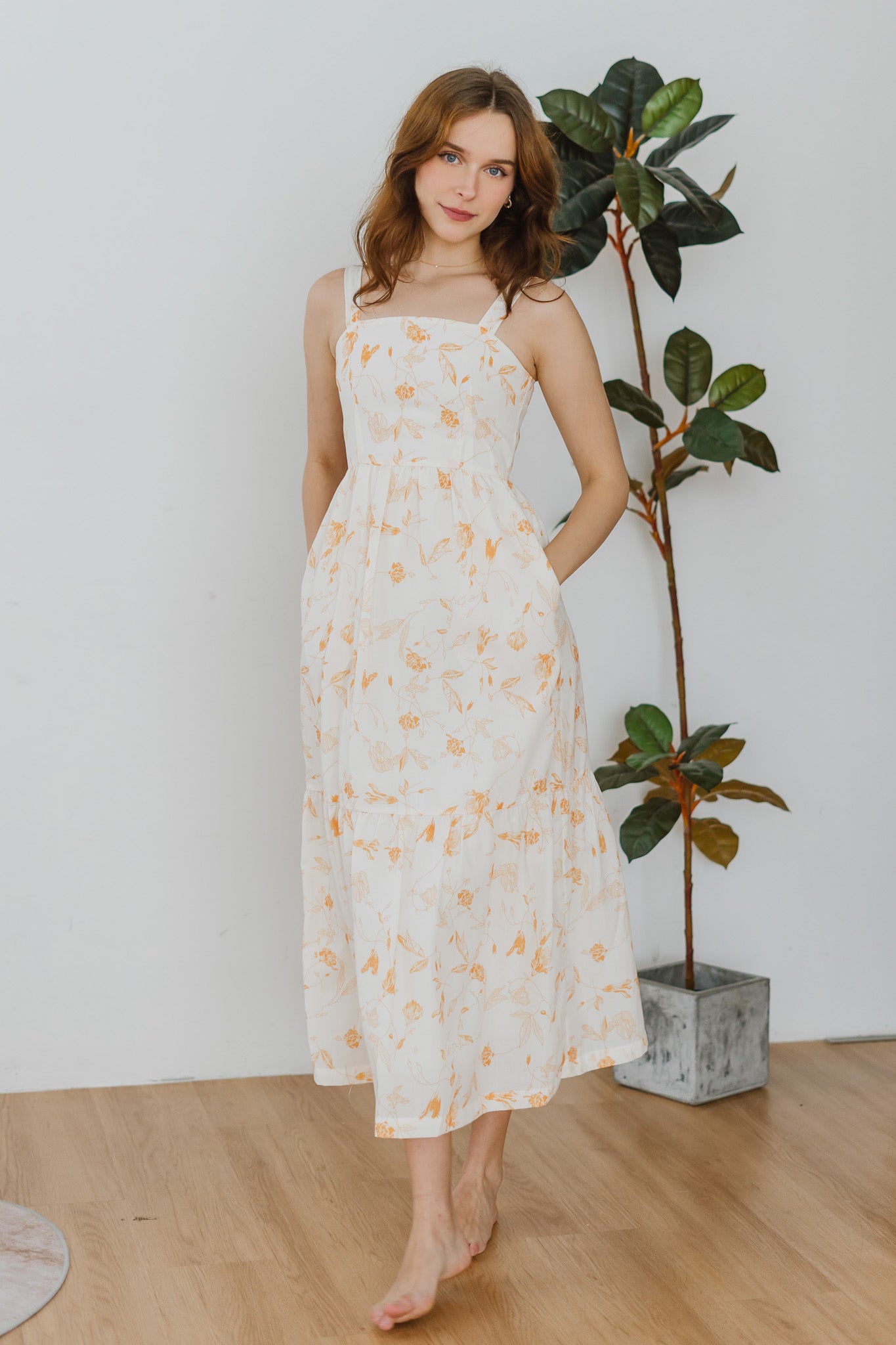 Fleurie Printed Tiered Dress in Orange